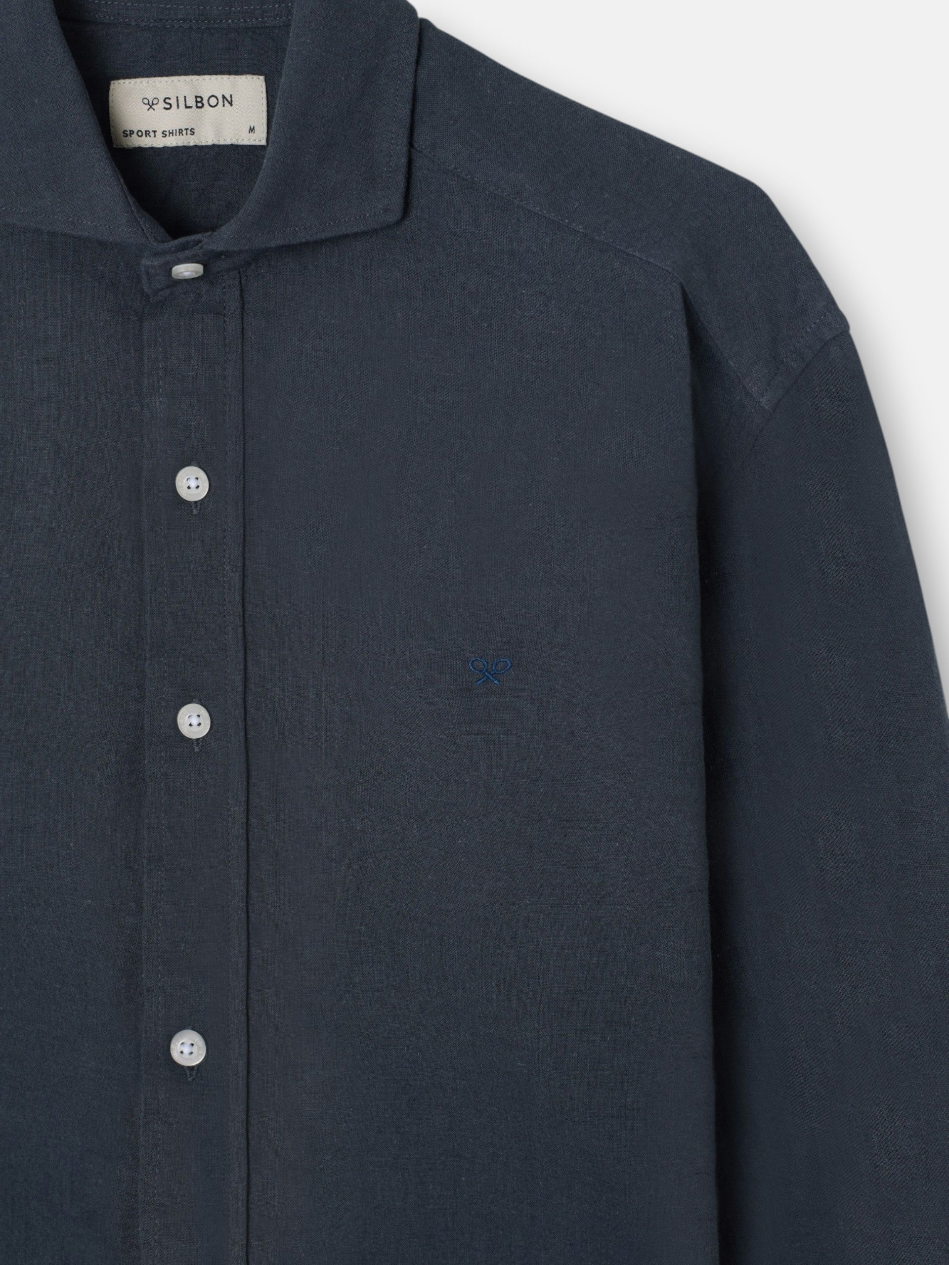 Camisa sport lino azul oscuro gris
