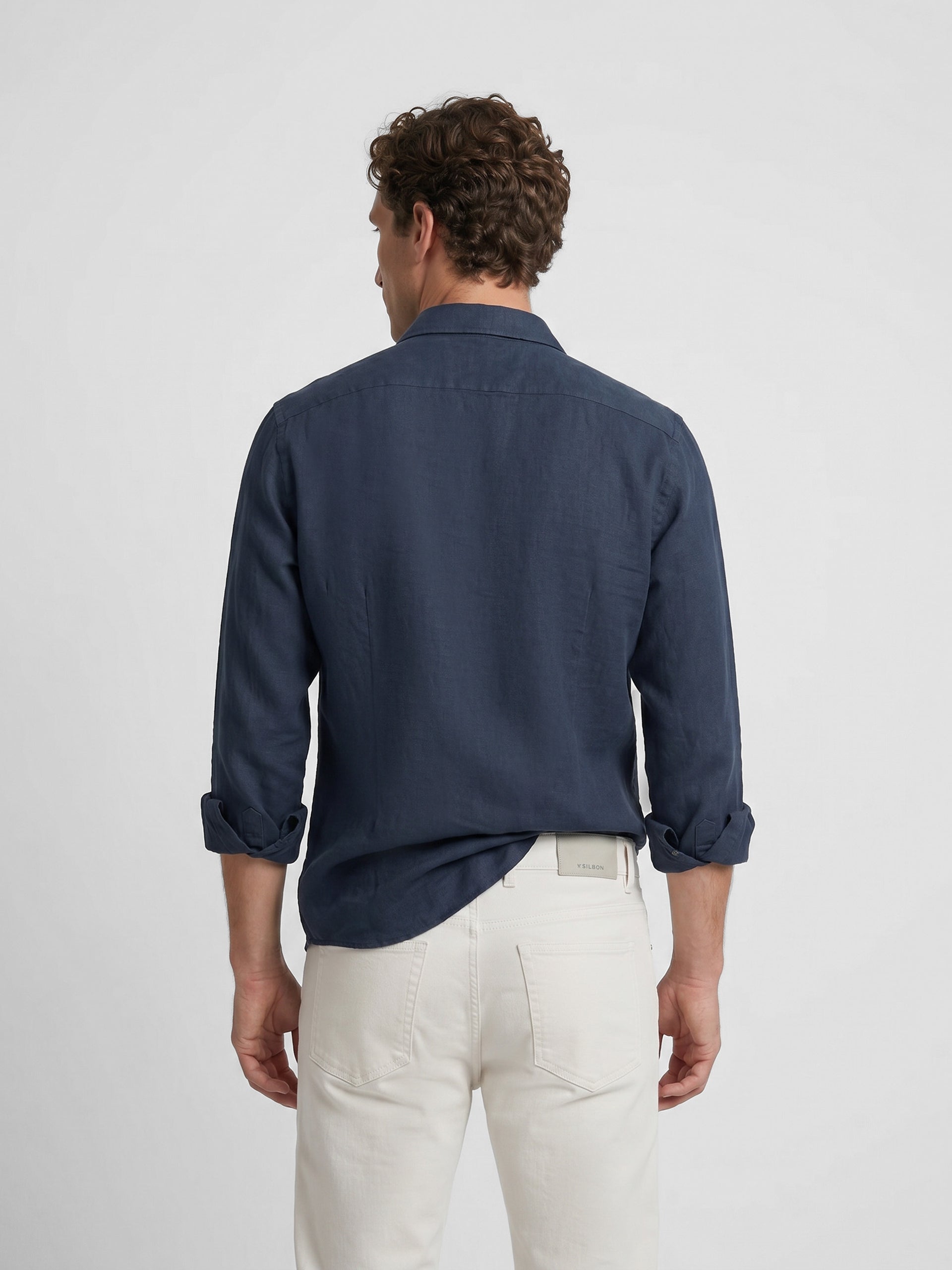 Camisa sport lino azul oscuro gris