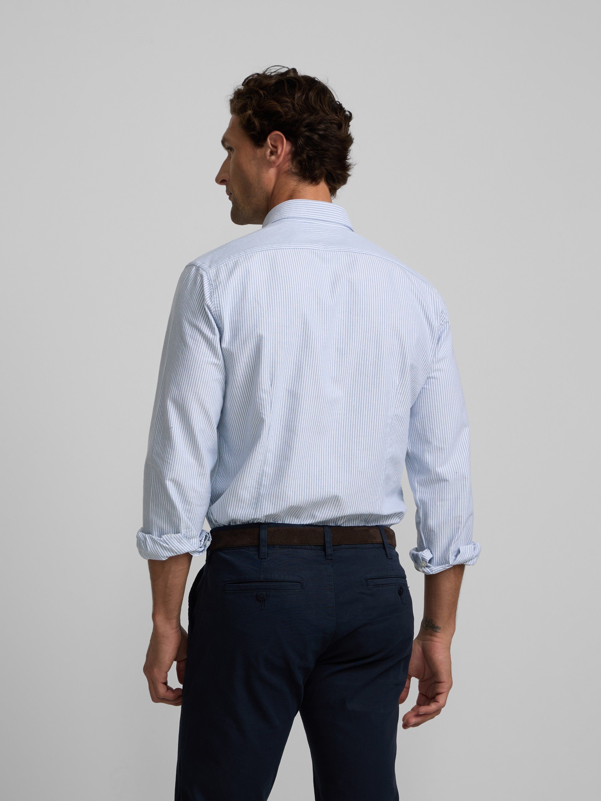 Camisa sport oxford rayas azul