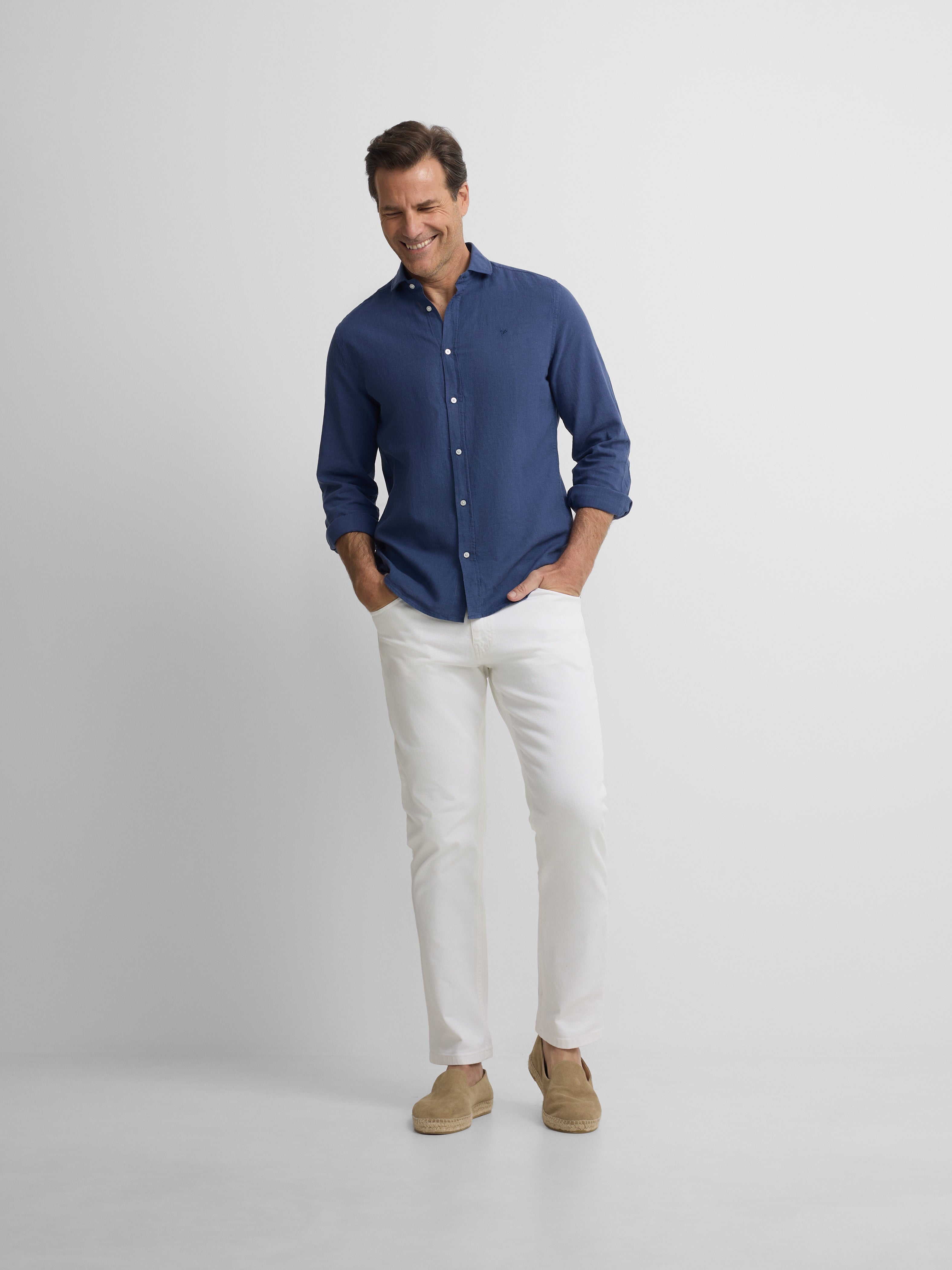 Camisa sport lino azul