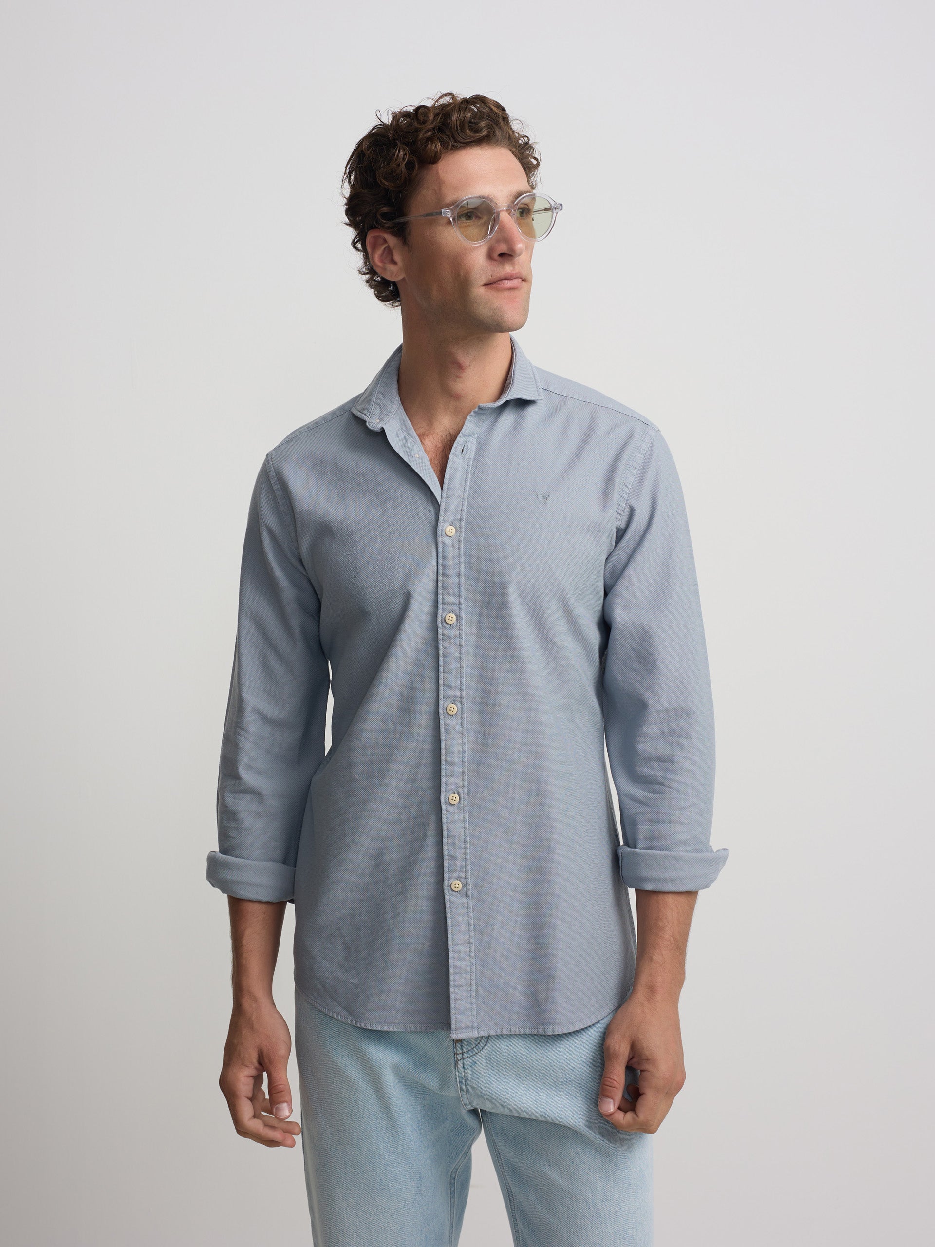 Camisa sport estrutura logótipo azul cinza