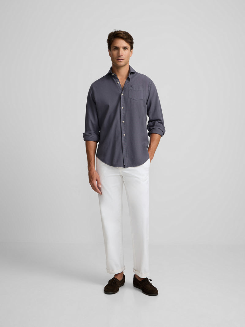 Camisa sport bolsillo desgastada azul