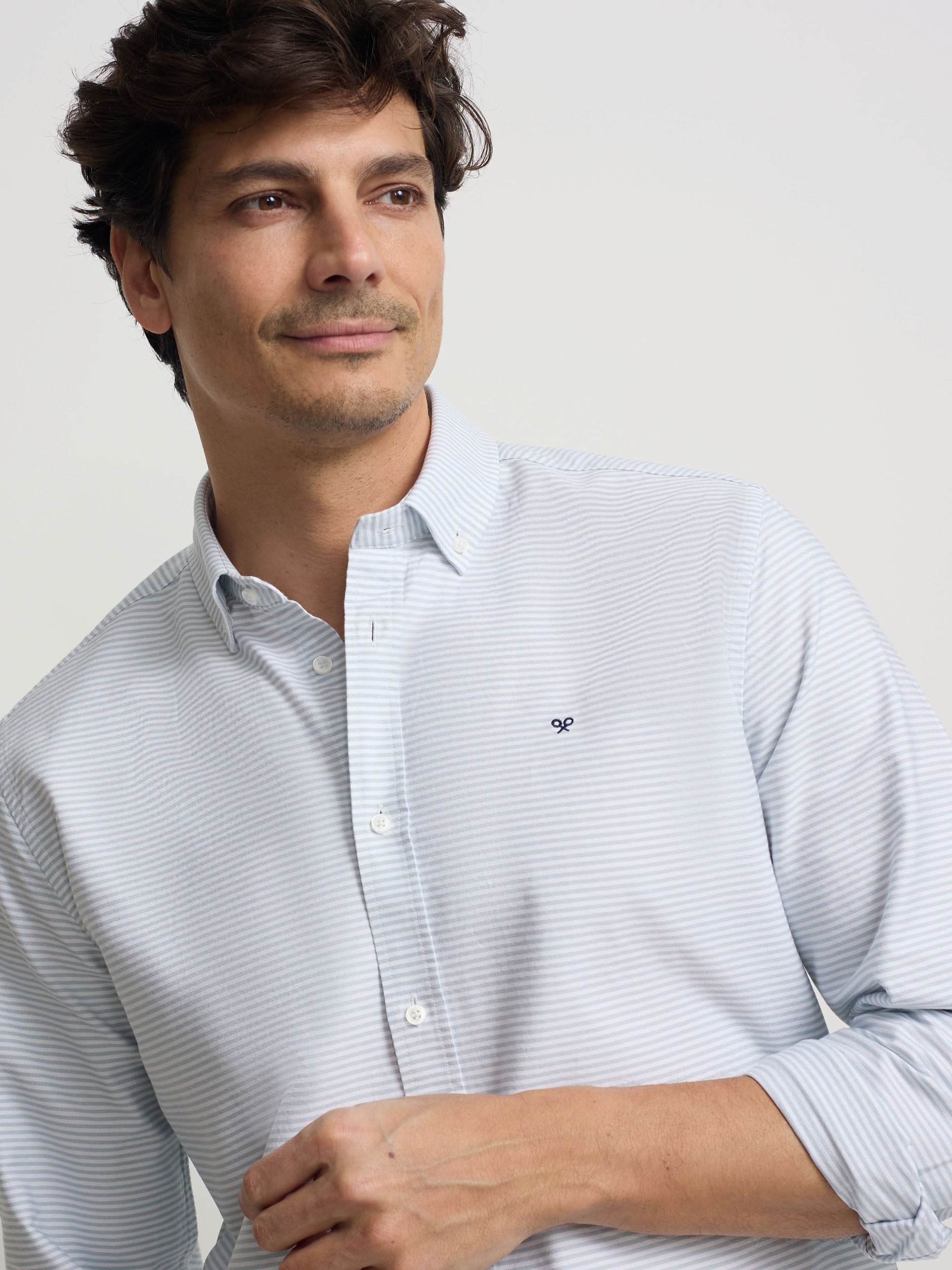 Camisa sport oxford rayas horizontales verdes