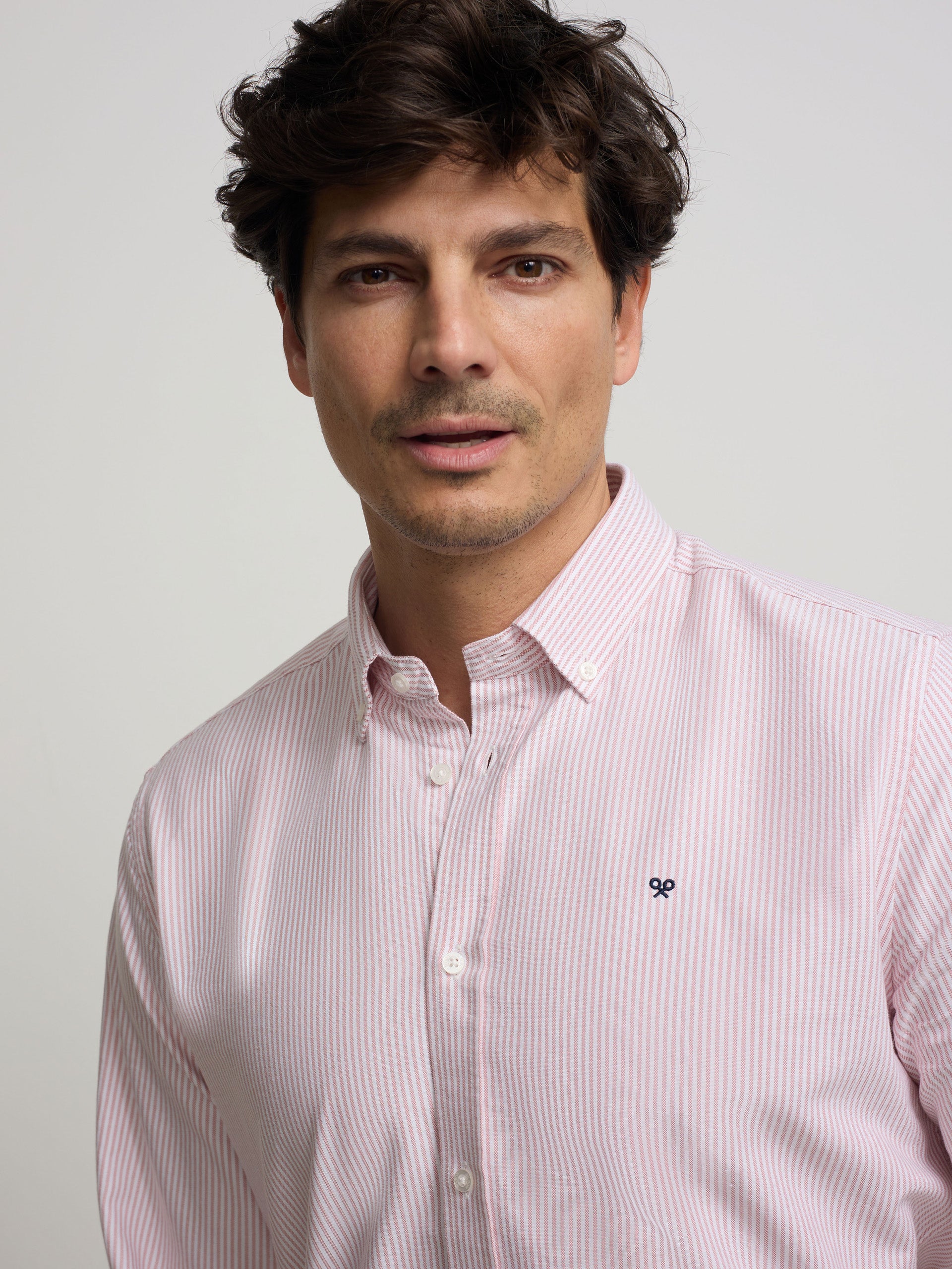 Camisa sport oxford rayas coral