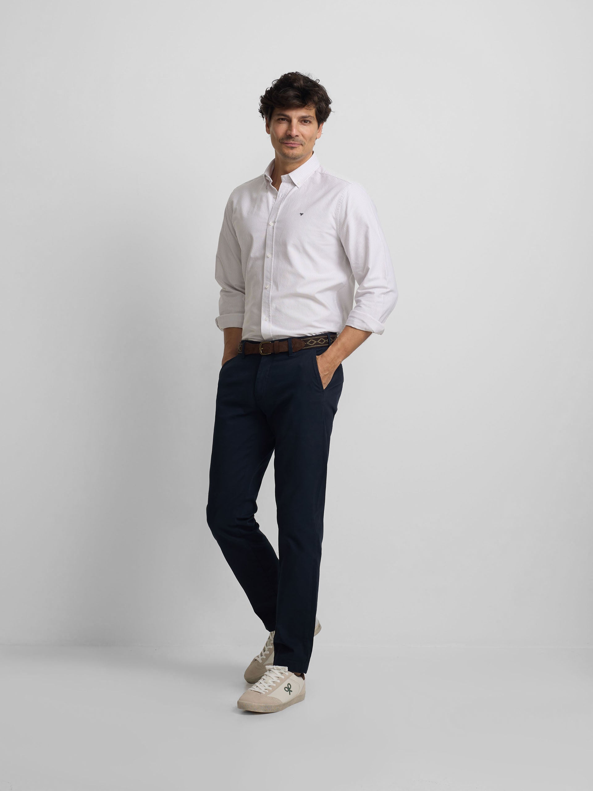 Camisa sport oxford rayas beige