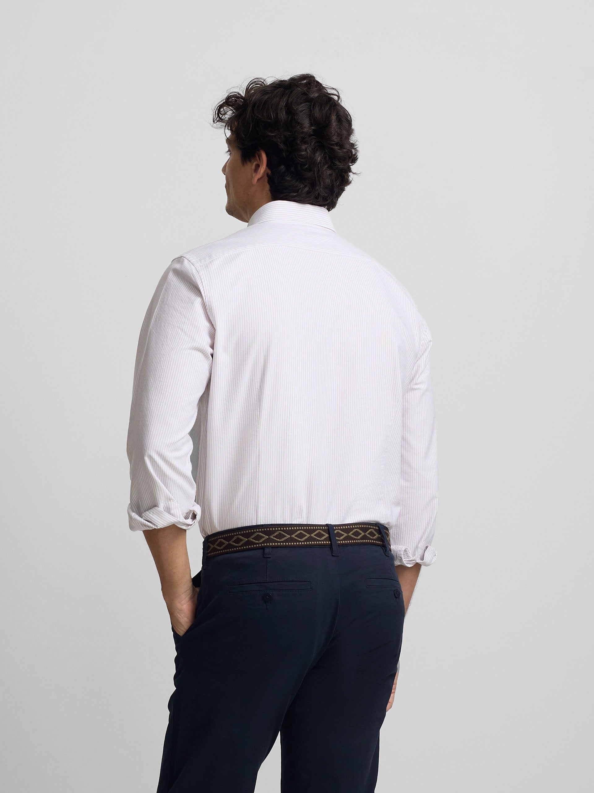 Camisa sport oxford rayas beige