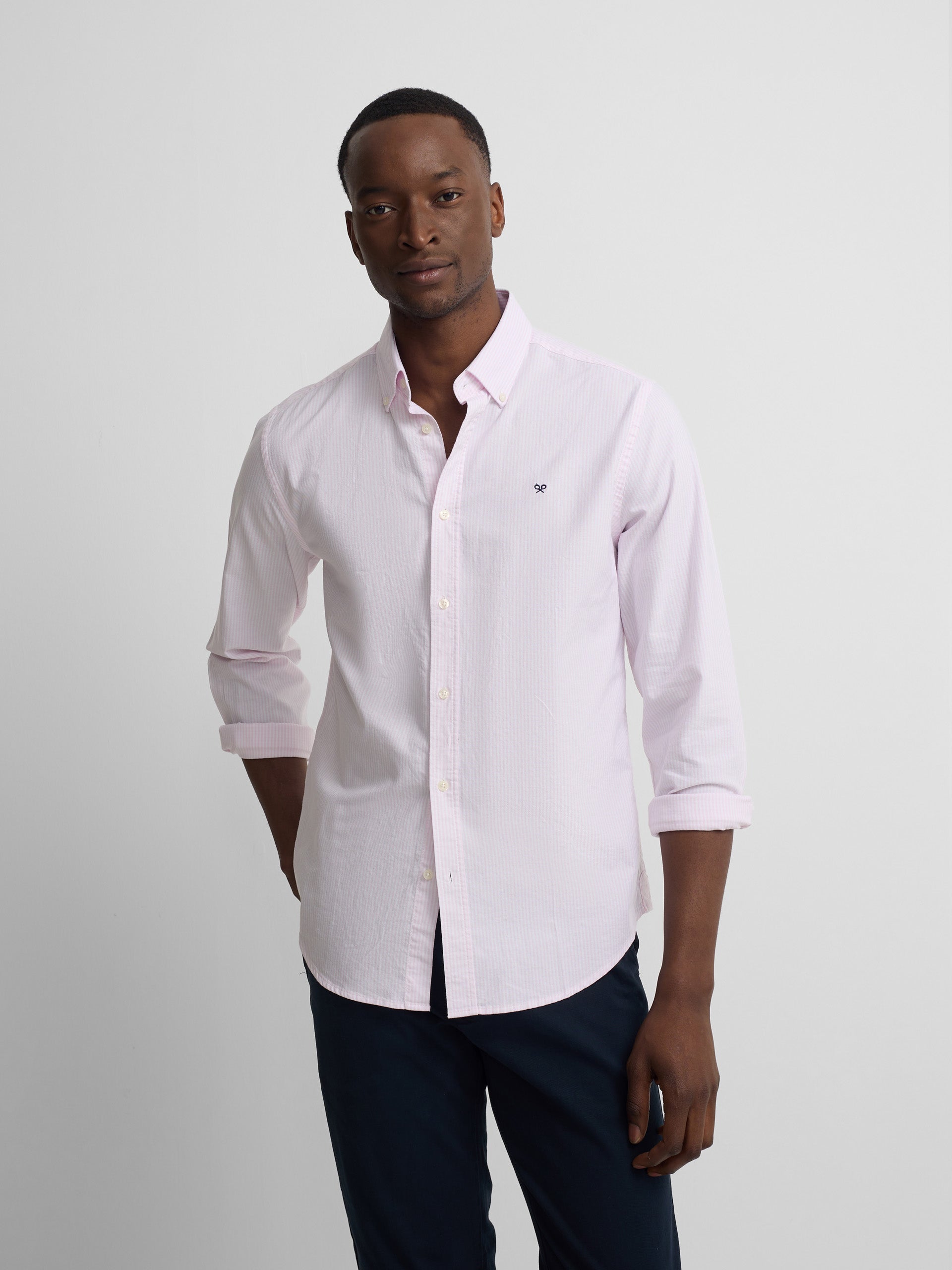Camisa sport oxford rayas rosa