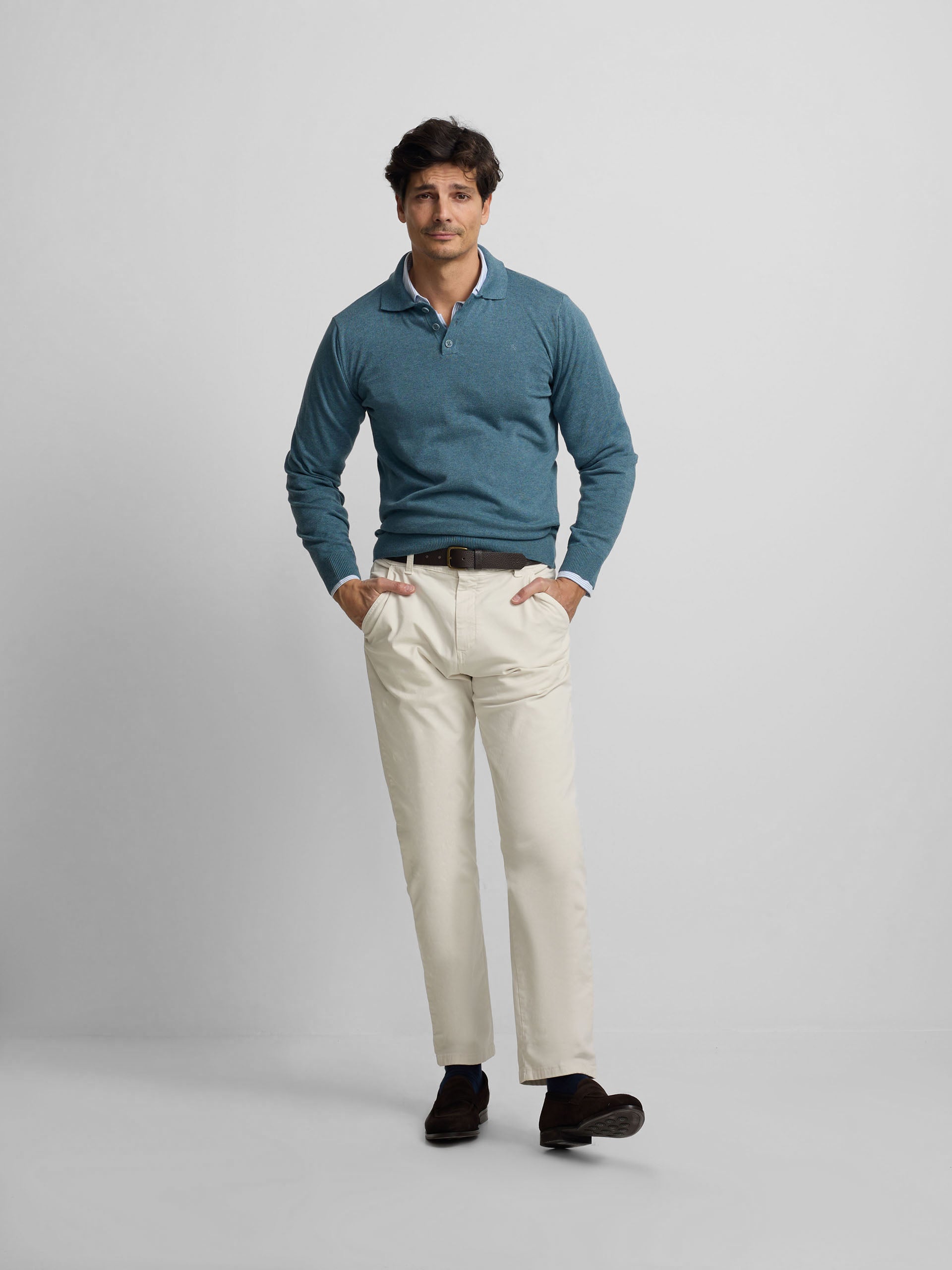Pull col polo bleu pétrole