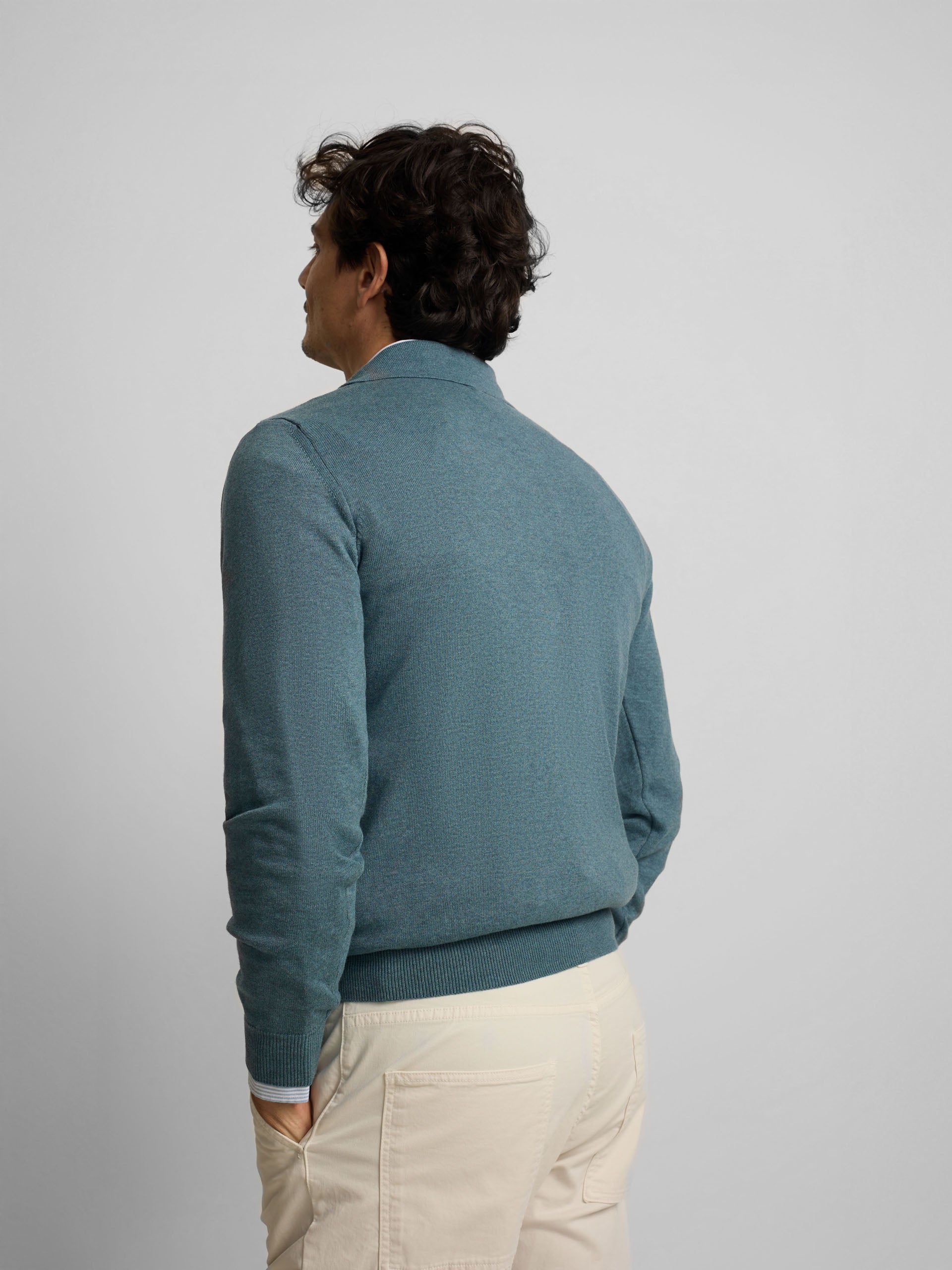 Pull col polo bleu pétrole