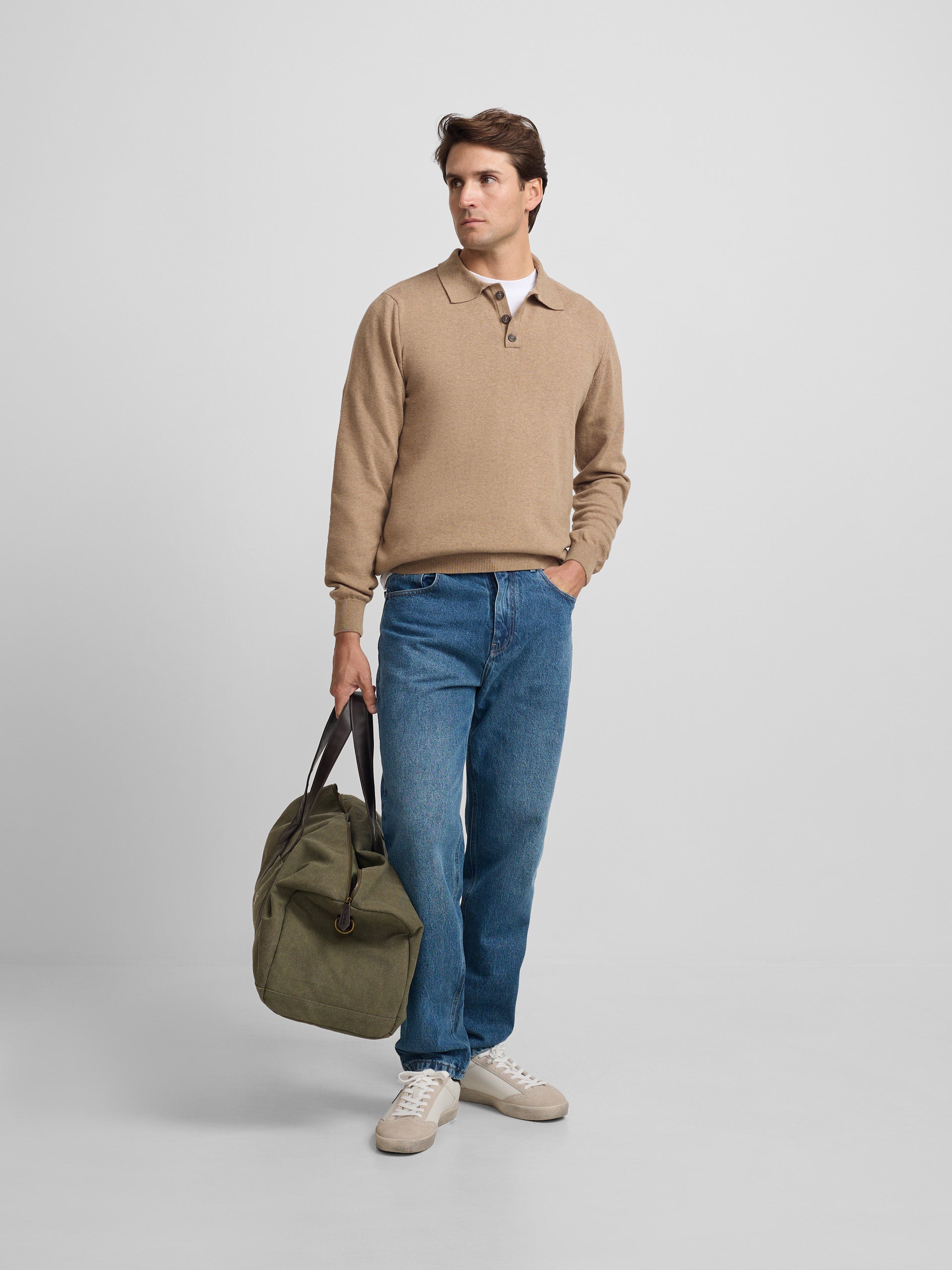 Pull col polo beige clair