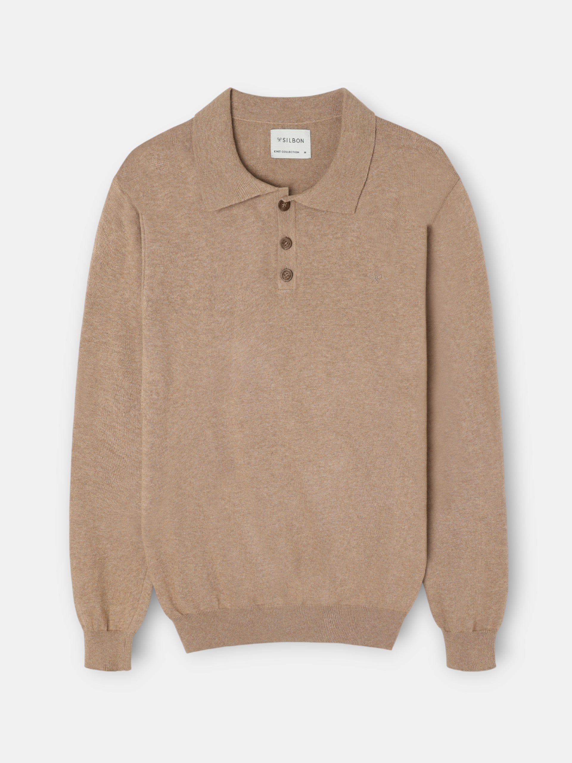 Pull col polo beige clair