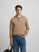Pull col polo beige clair