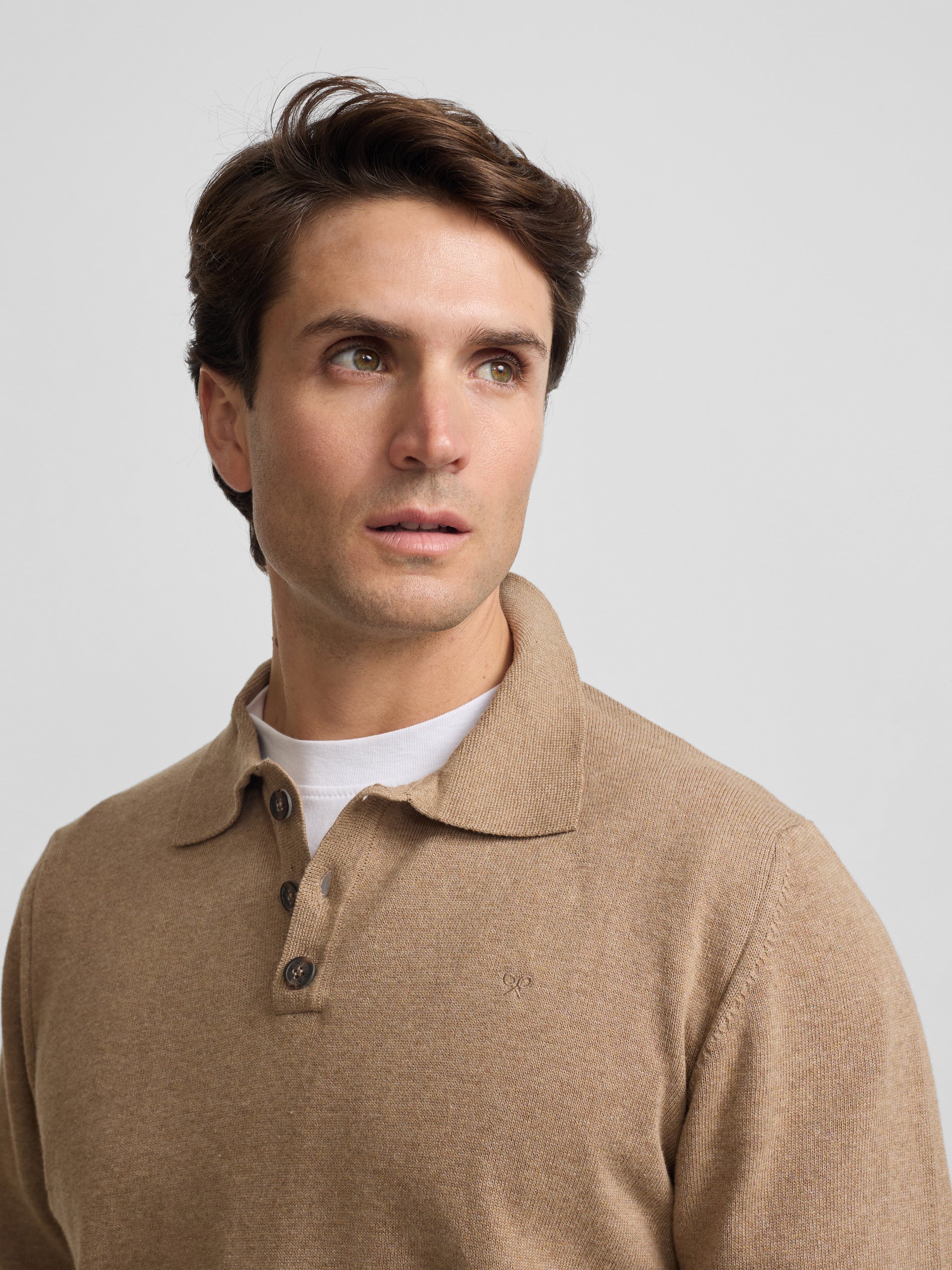 Pull col polo beige clair