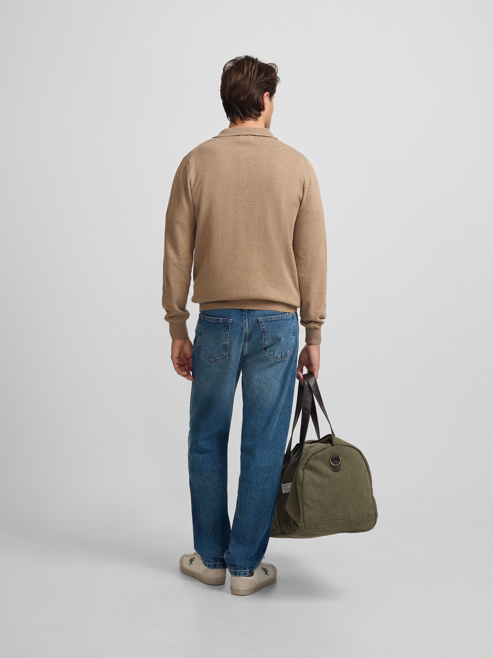 Pull col polo beige clair
