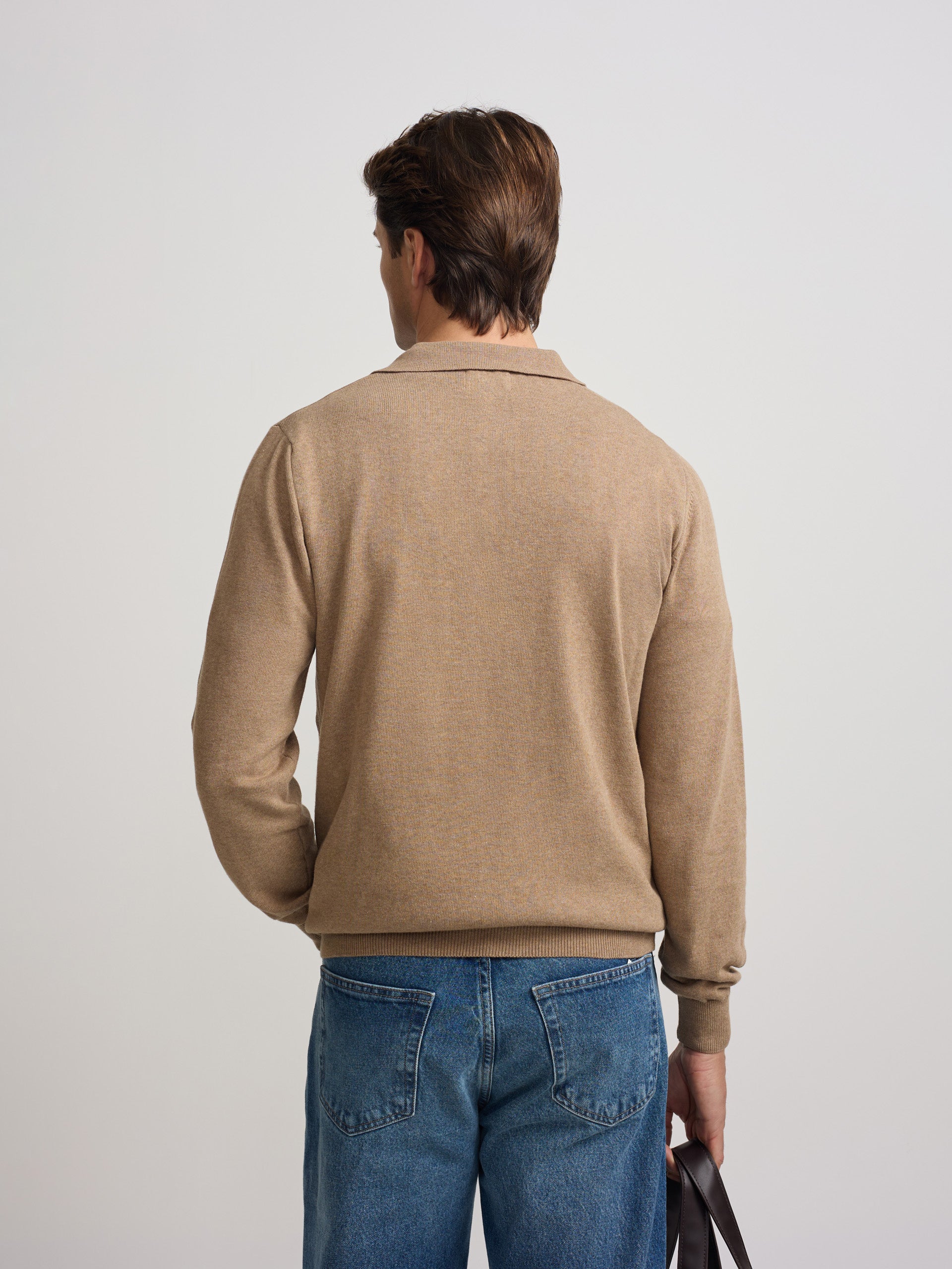 Pull col polo beige clair