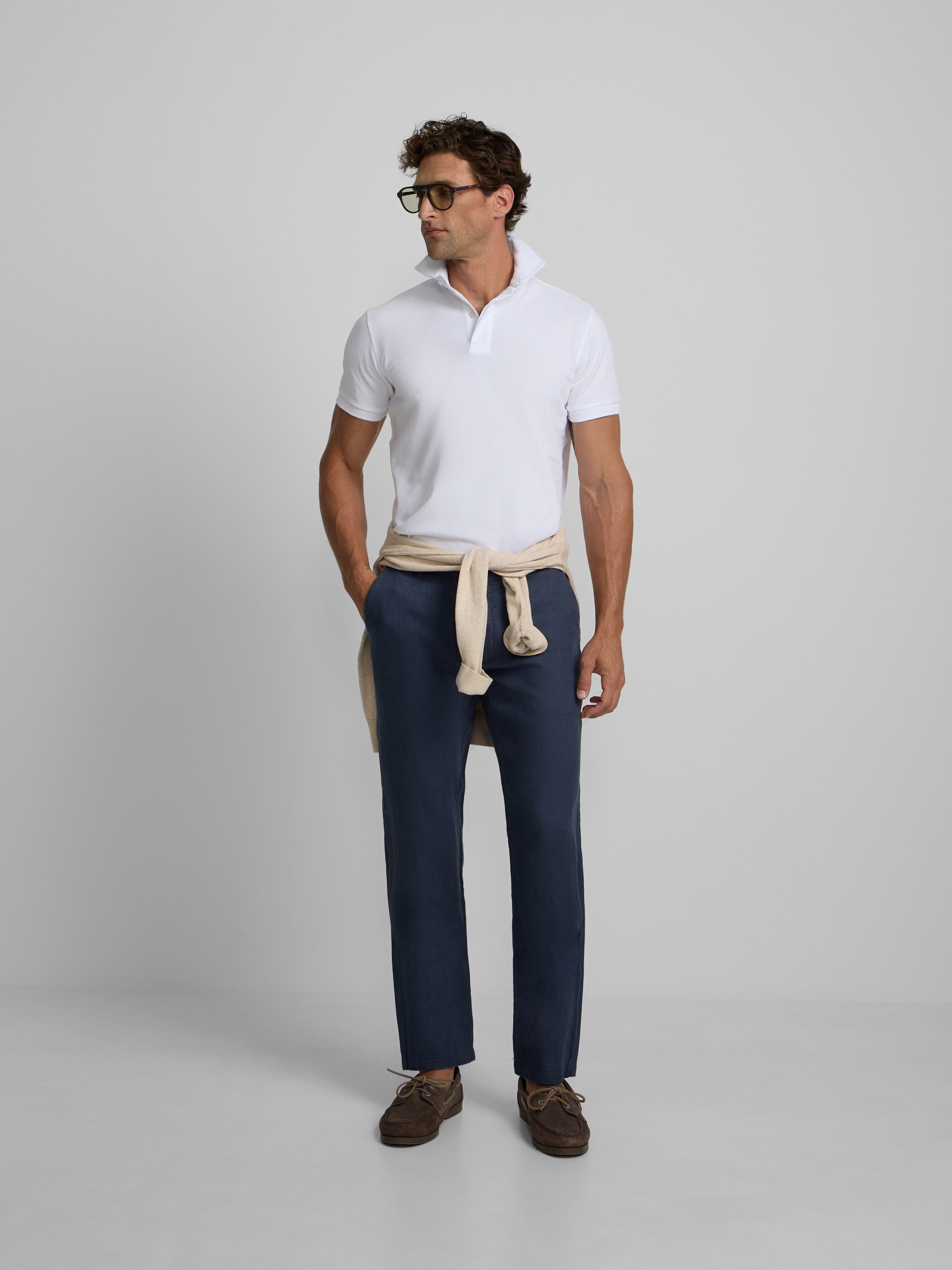 Pantalon sport chino lino azul indigo