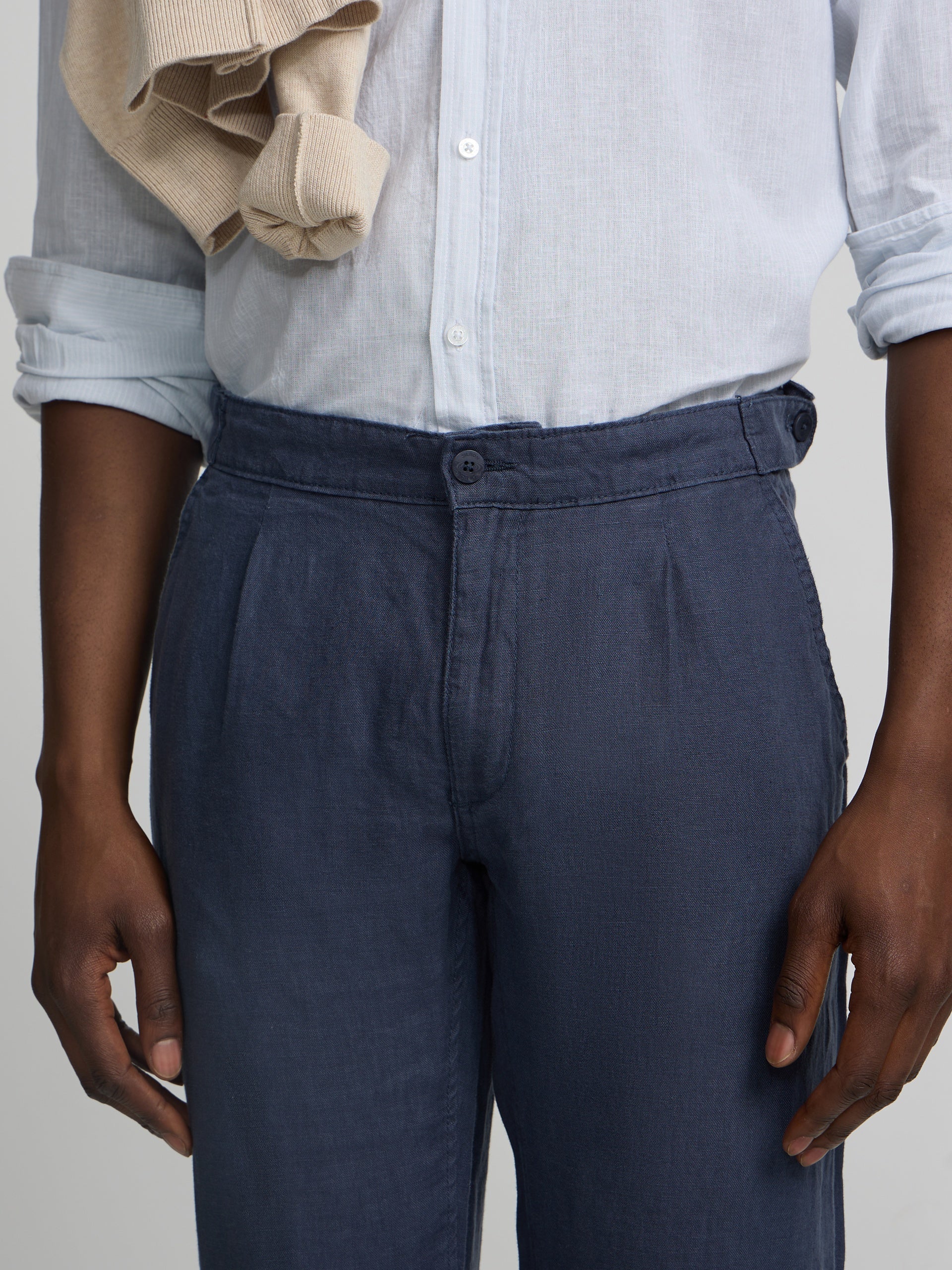 Pantalon sport pinza lino azul indigo