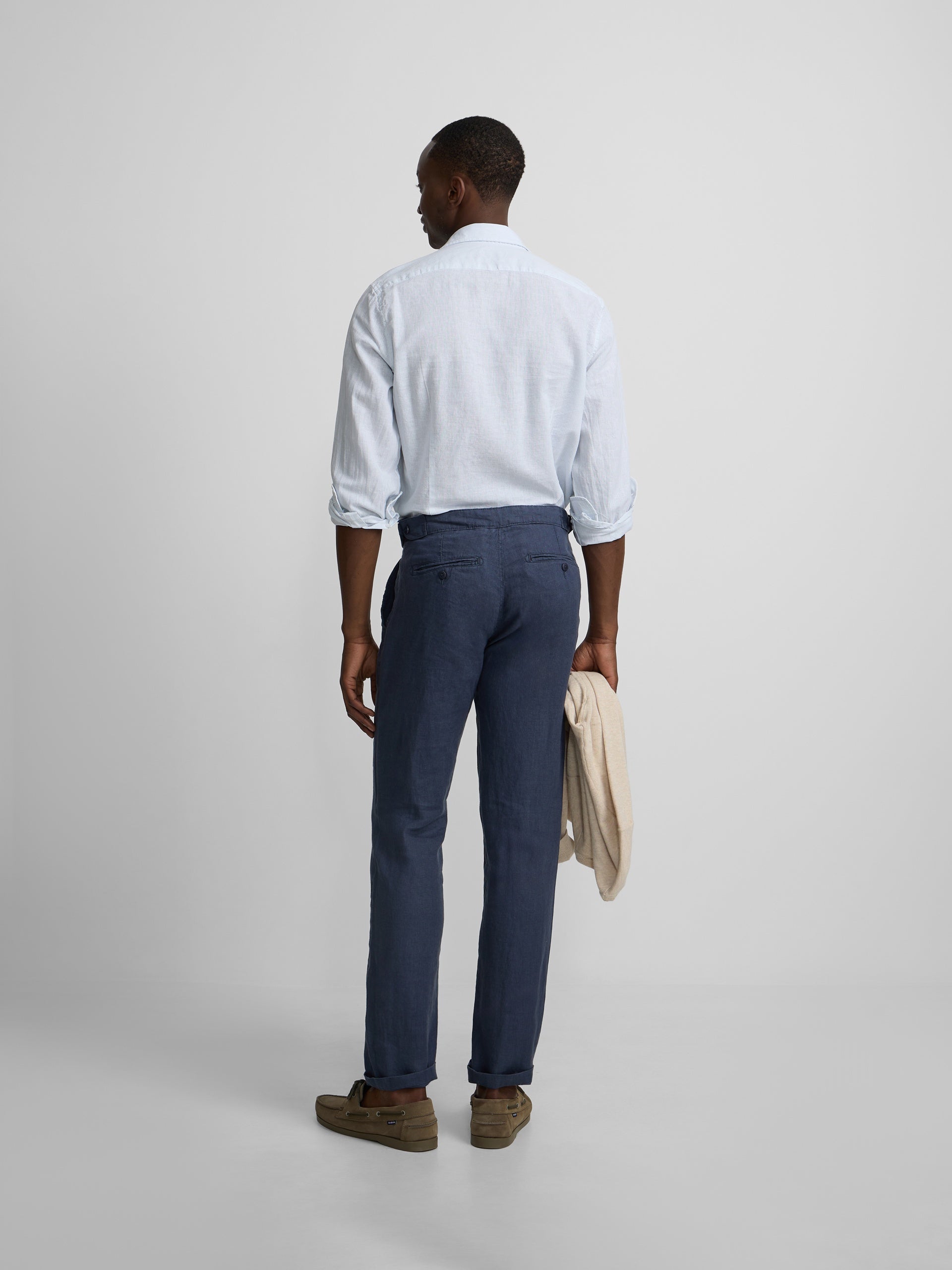 Pantalon sport pinza lino azul indigo