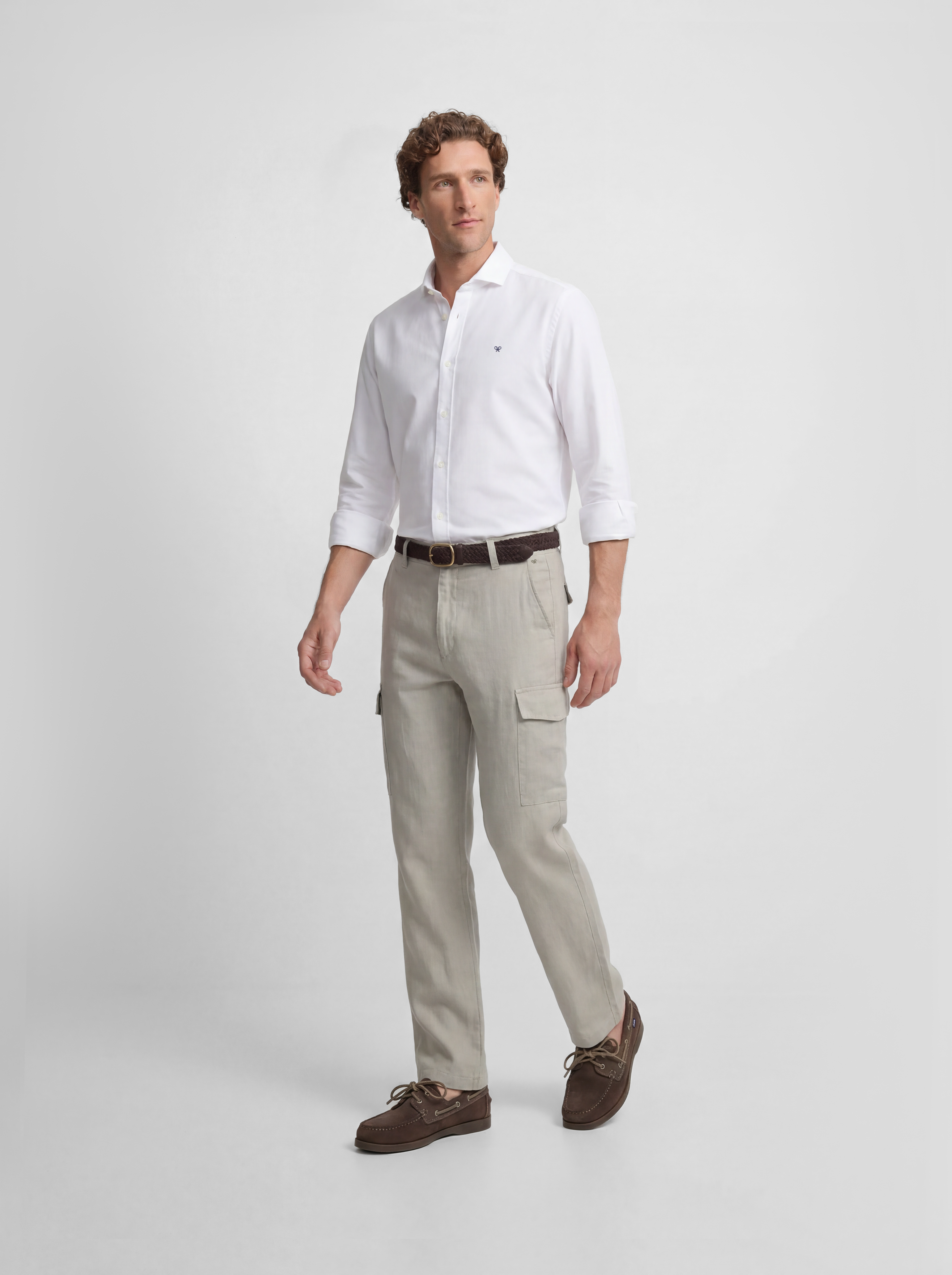 Pantalon cargo sport en lin vert moyen