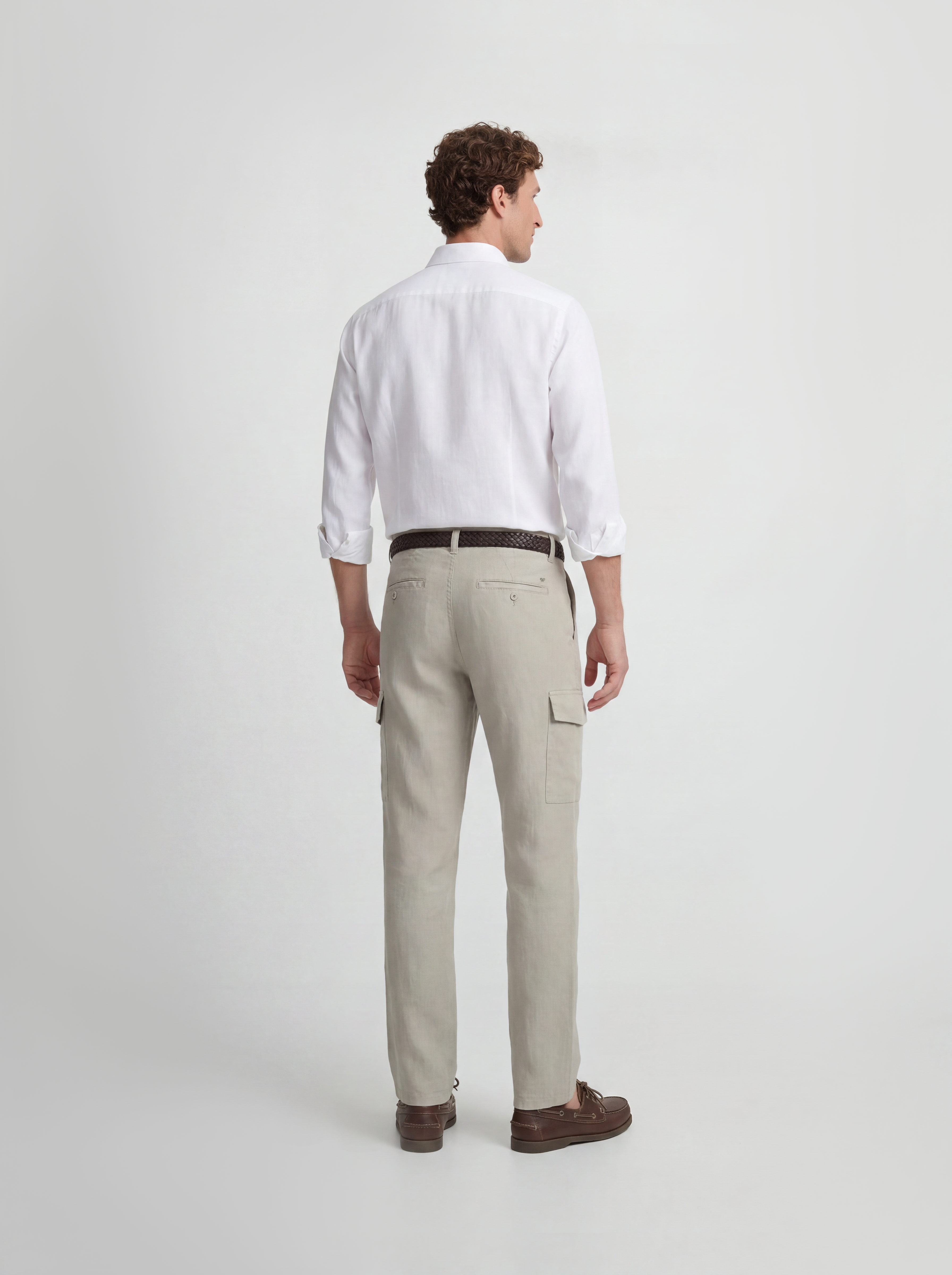 Pantalon cargo sport en lin vert moyen