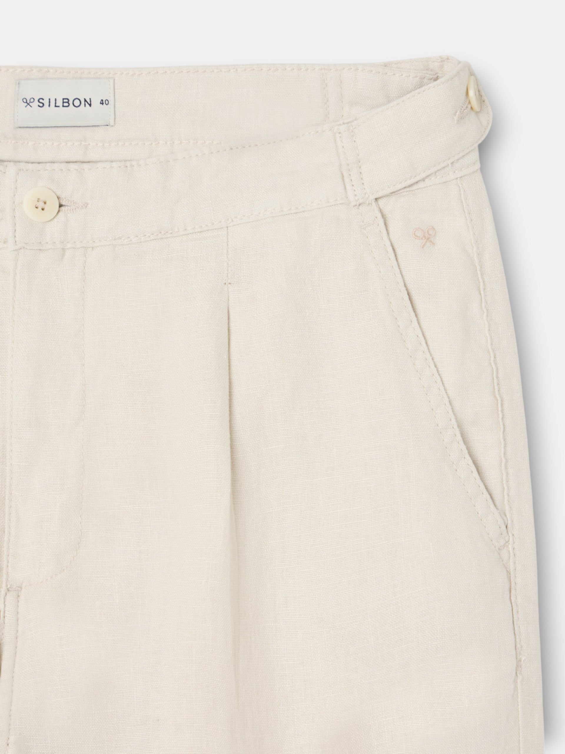 Pantalon sport pinza lino beige