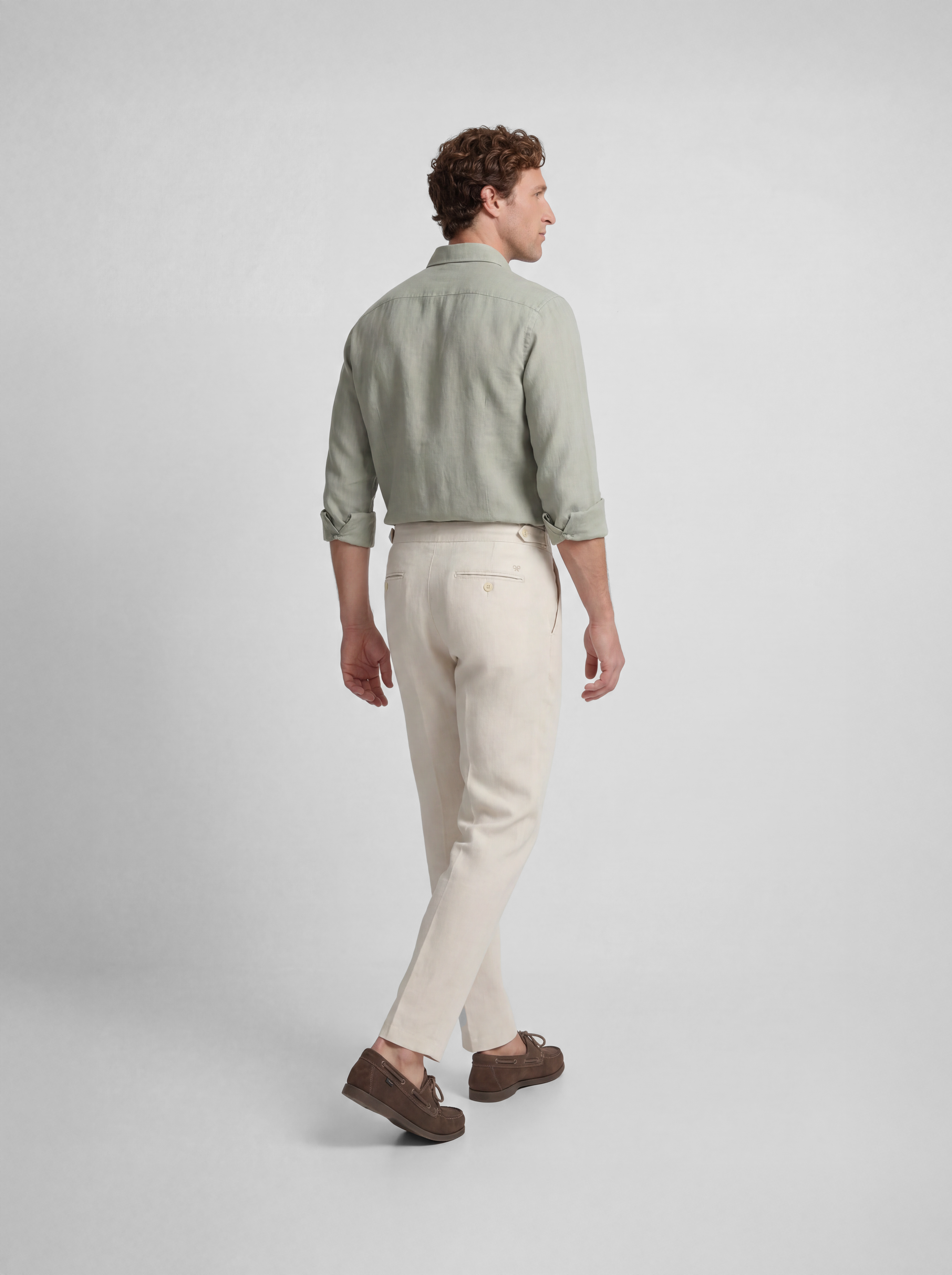 Pantalon sport pinza lino beige