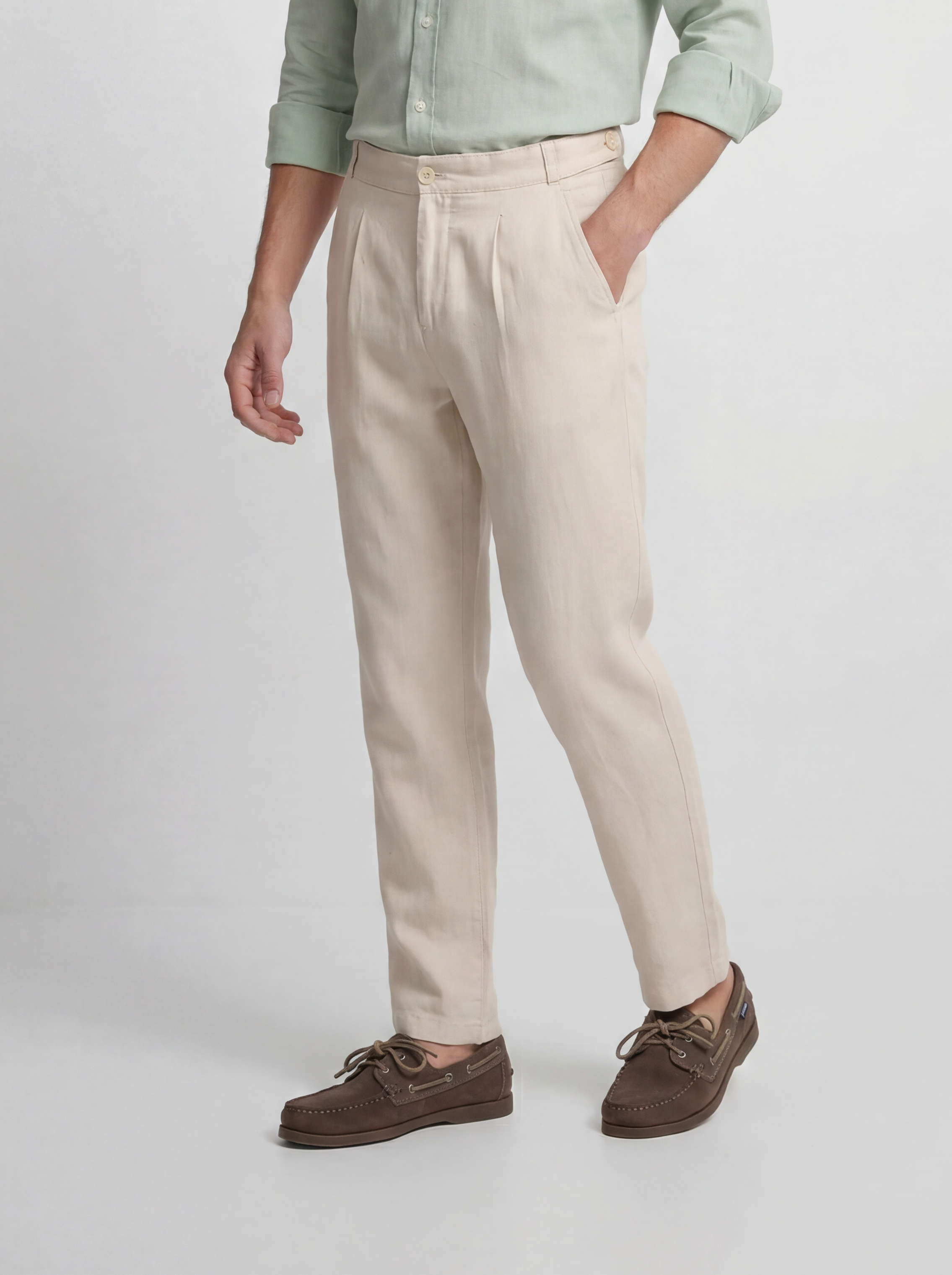 Pantalon sport pinza lino beige