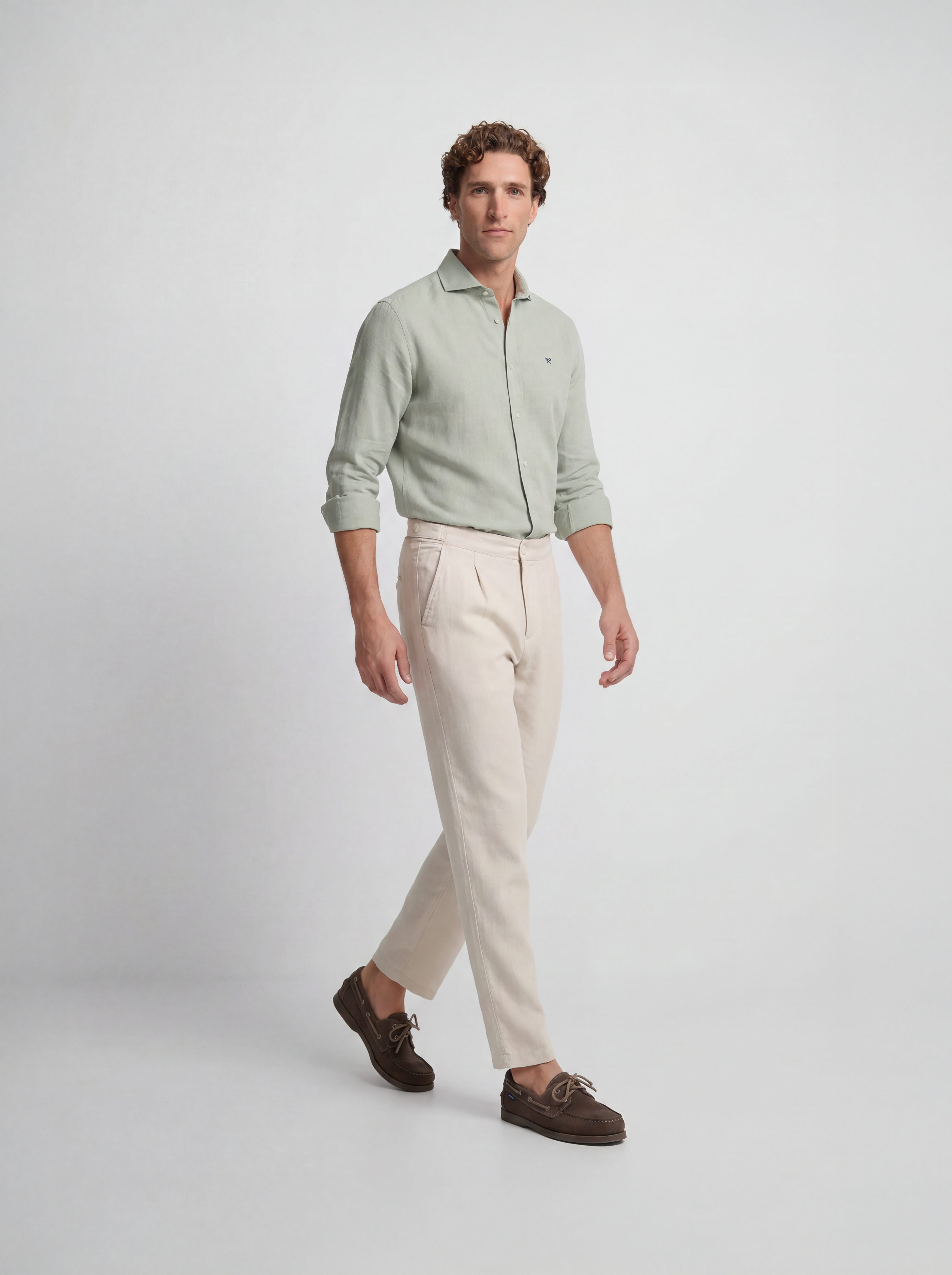 Pantalon sport pinza lino beige