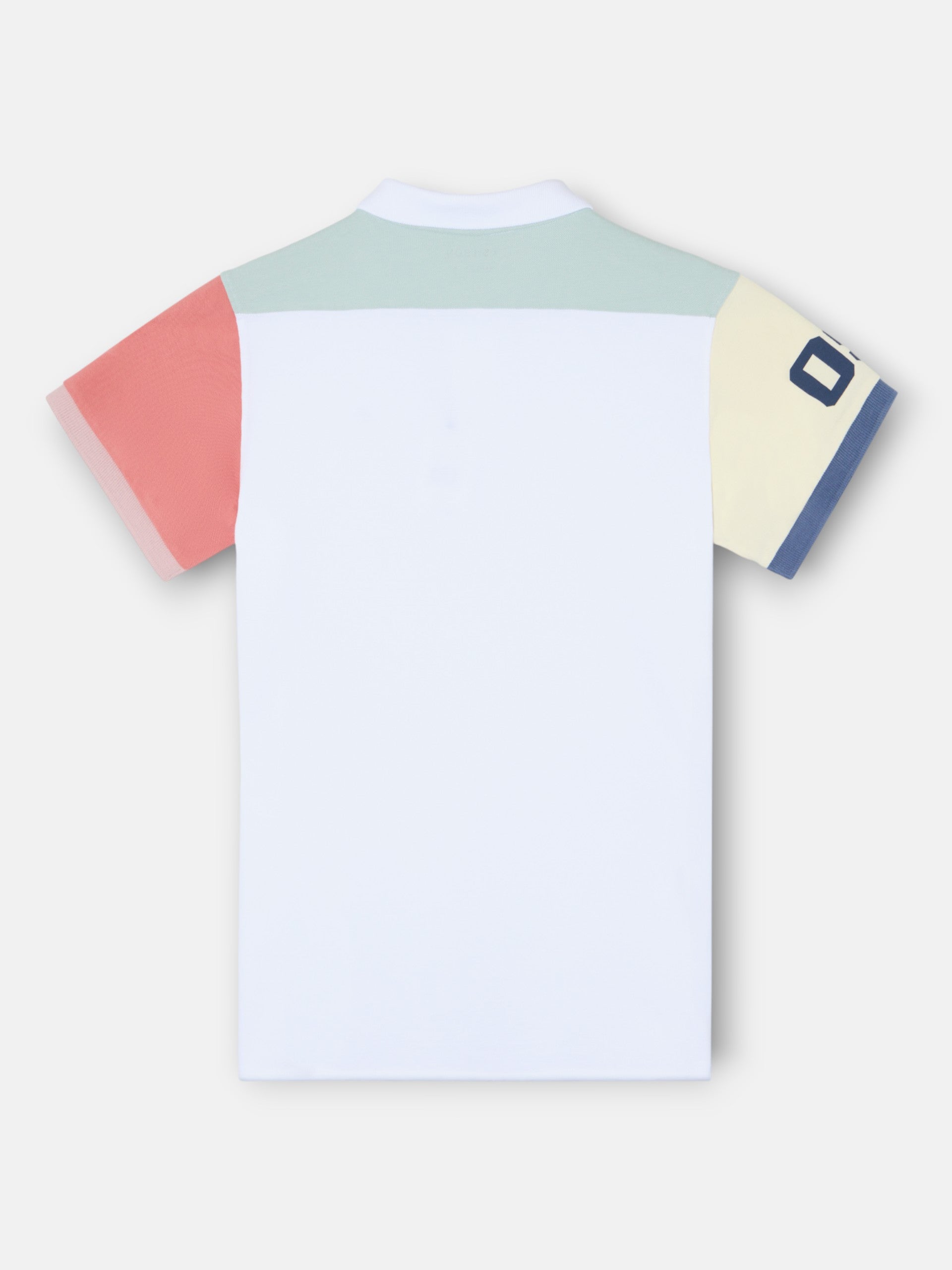 Polo manga corta ribete multicolor blanco