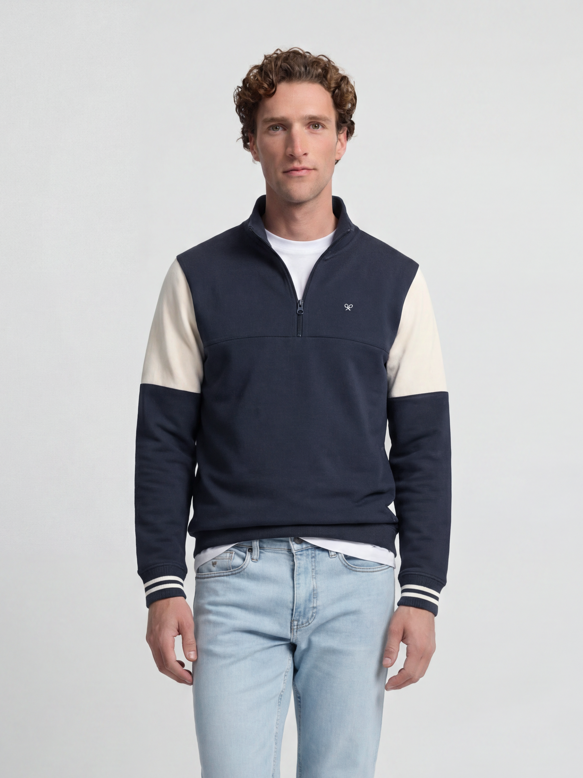 Sudadera media cremallera vintage azul marino