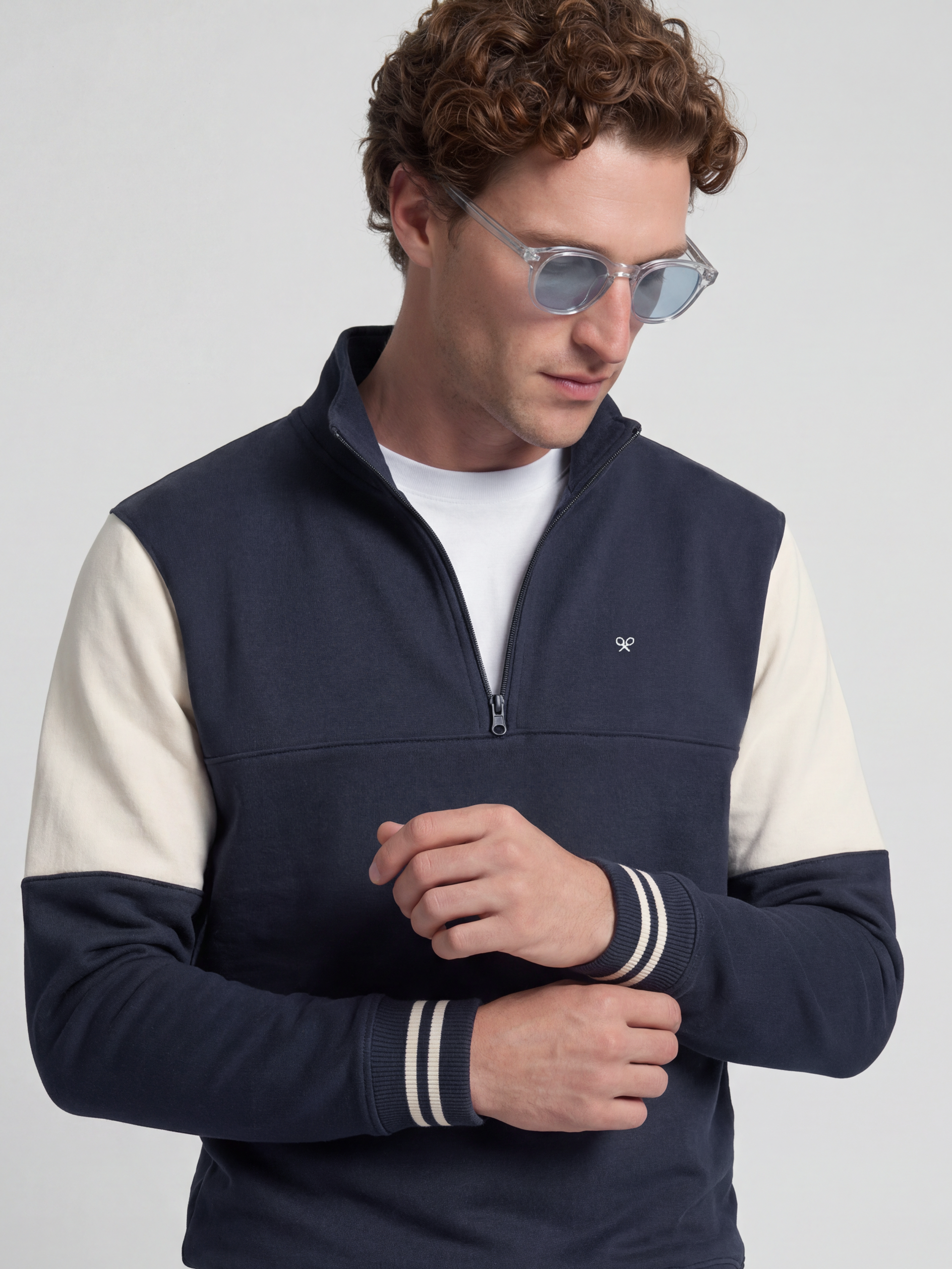 Sudadera media cremallera vintage azul marino