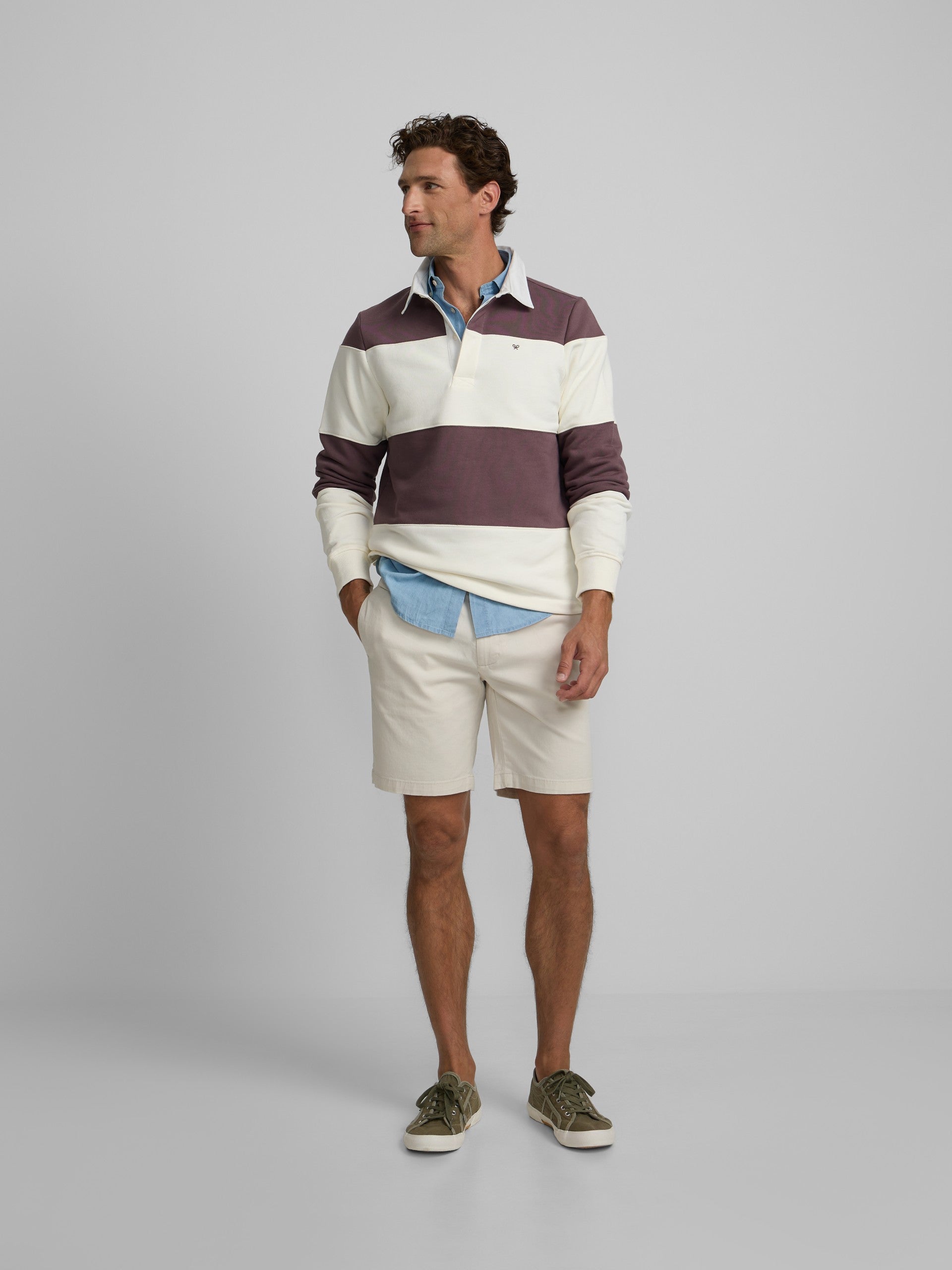 Sweatshirt gola polo risca larga bordô