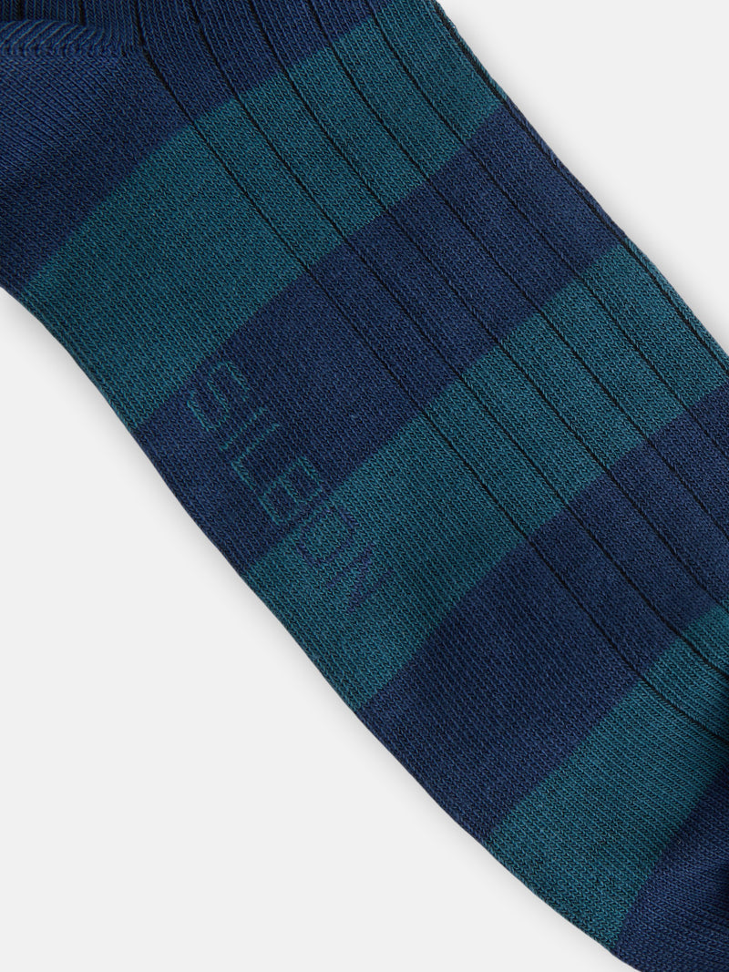 Wide stripe bicolor blue sock