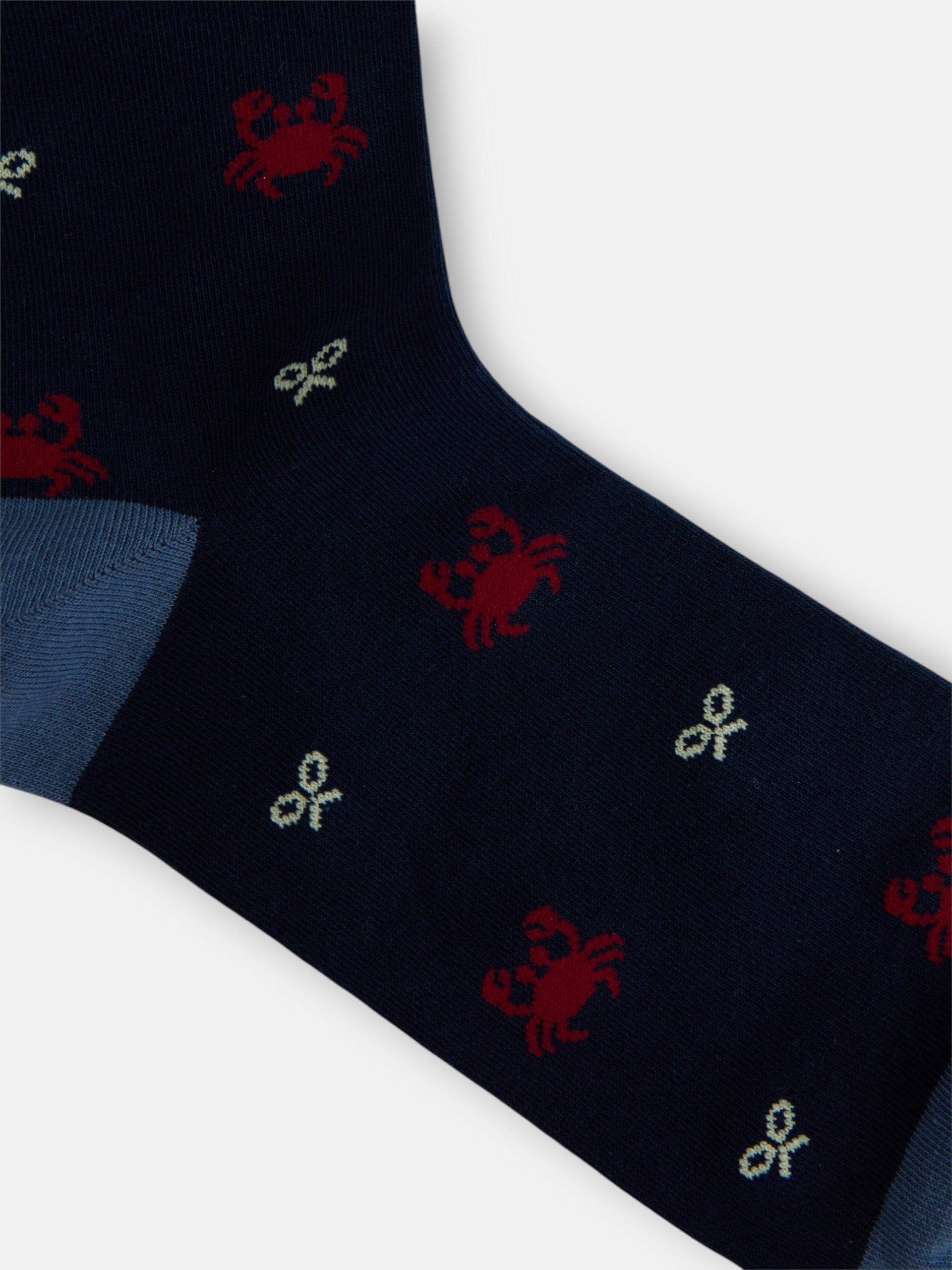 Navy blue socks with rackets and crabs