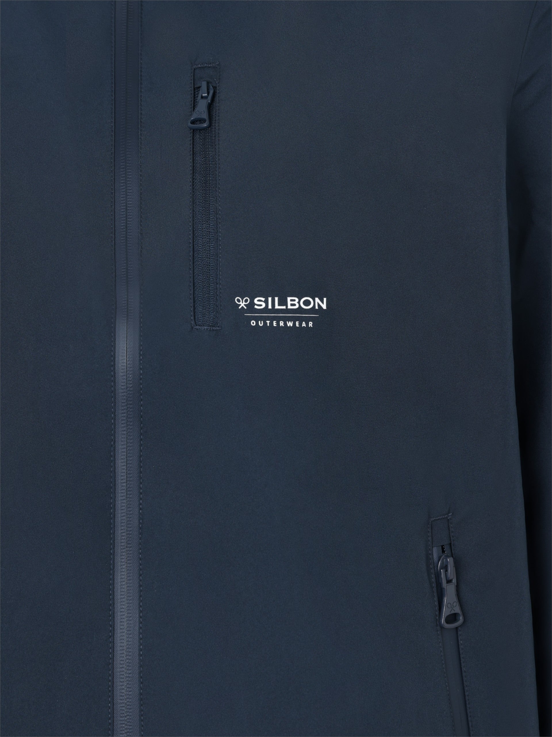 Technical windbreaker with navy blue hood