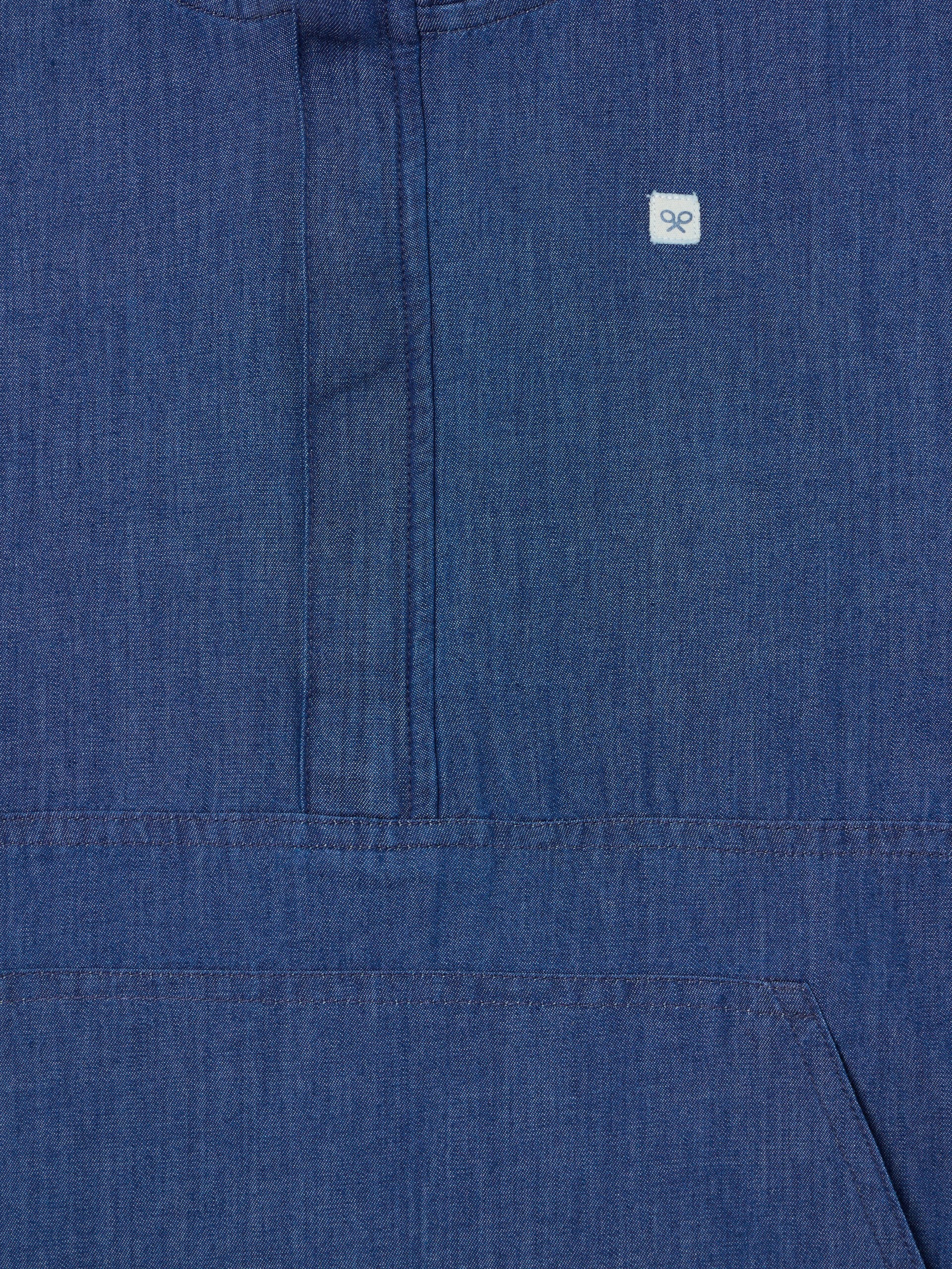 Blue denim windbreaker with hood
