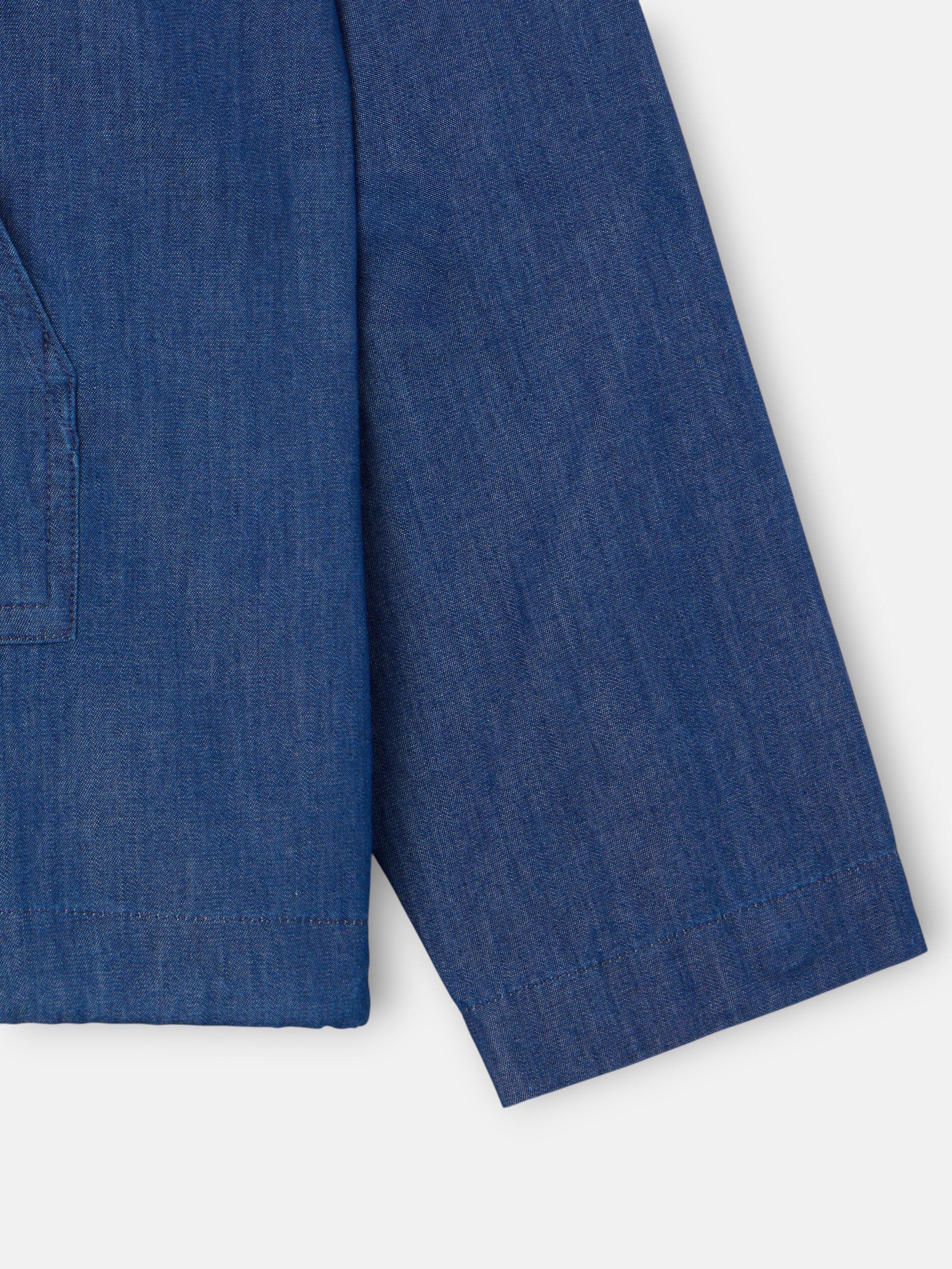 Blue denim windbreaker with hood