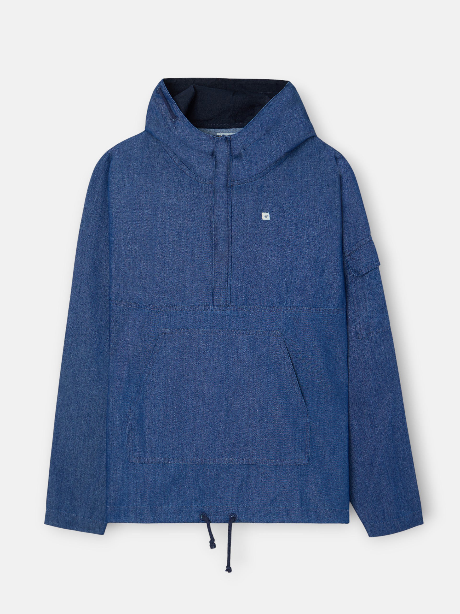 Blue denim windbreaker with hood