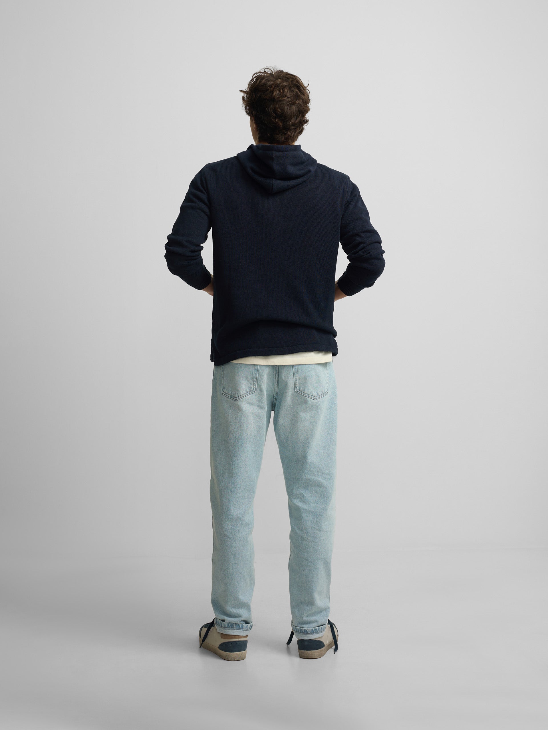 Plain navy blue hooded sweater