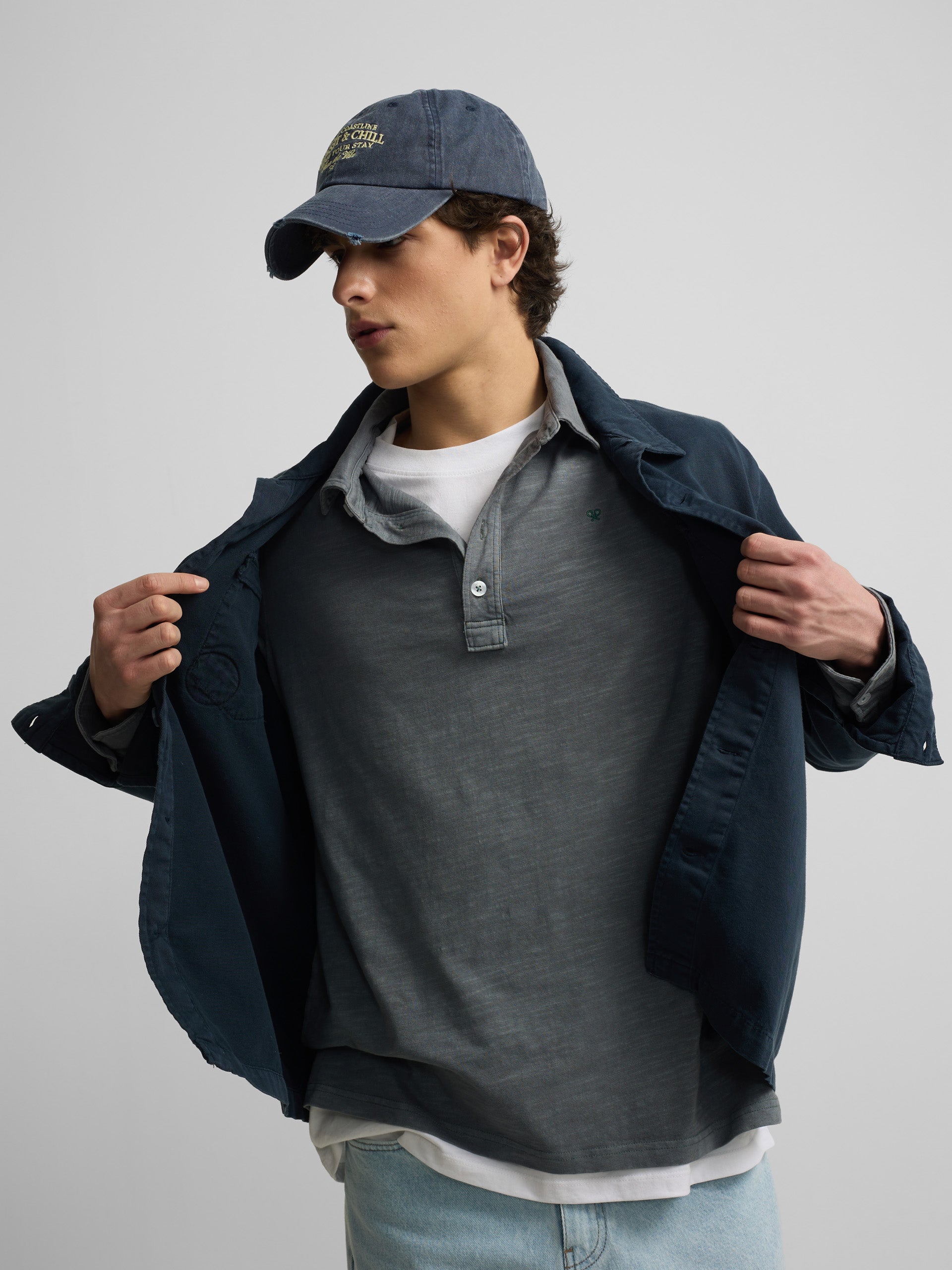 Surchemise bleu marine à empiècements