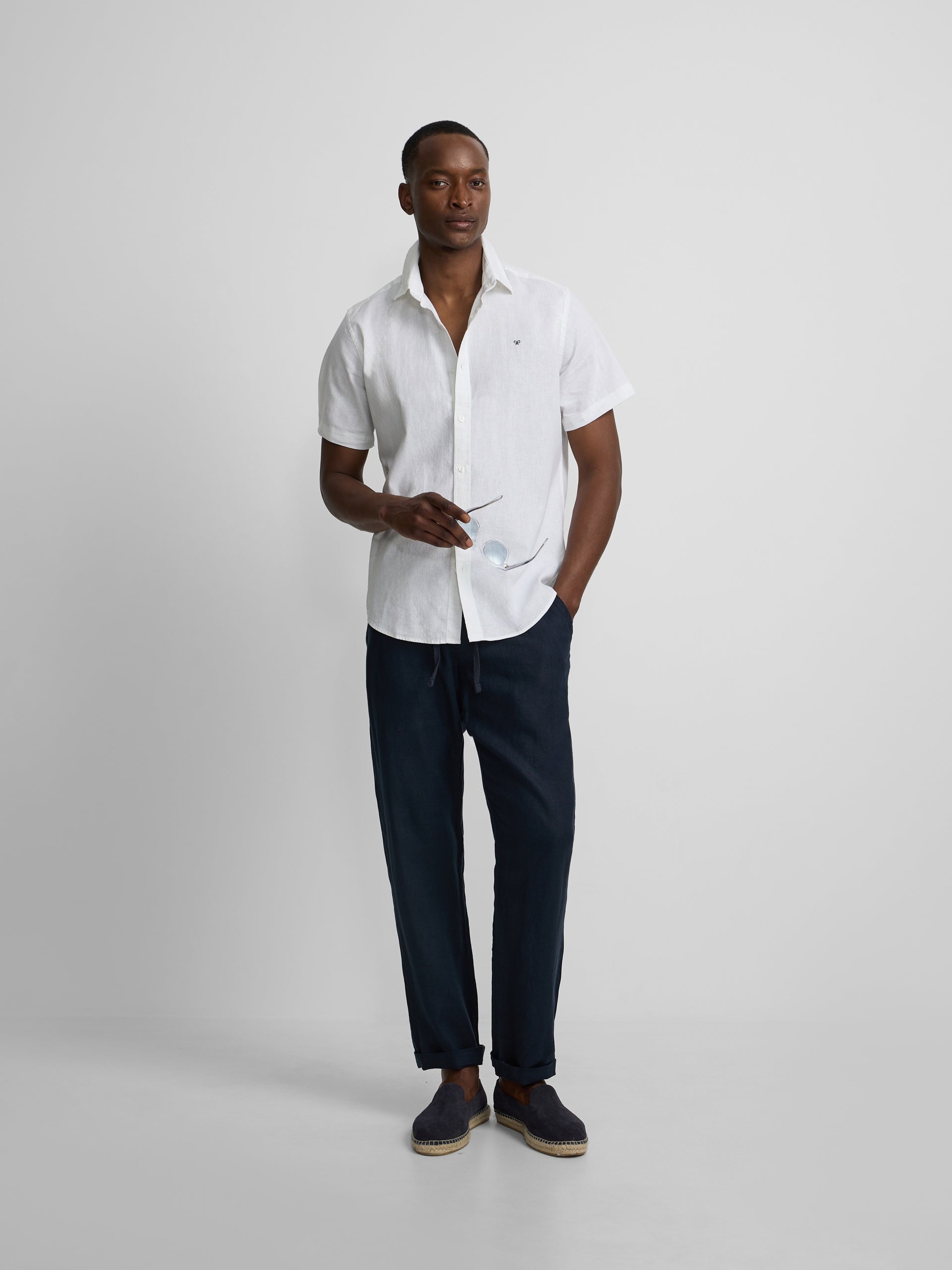 Camisa manga corta lino blanca