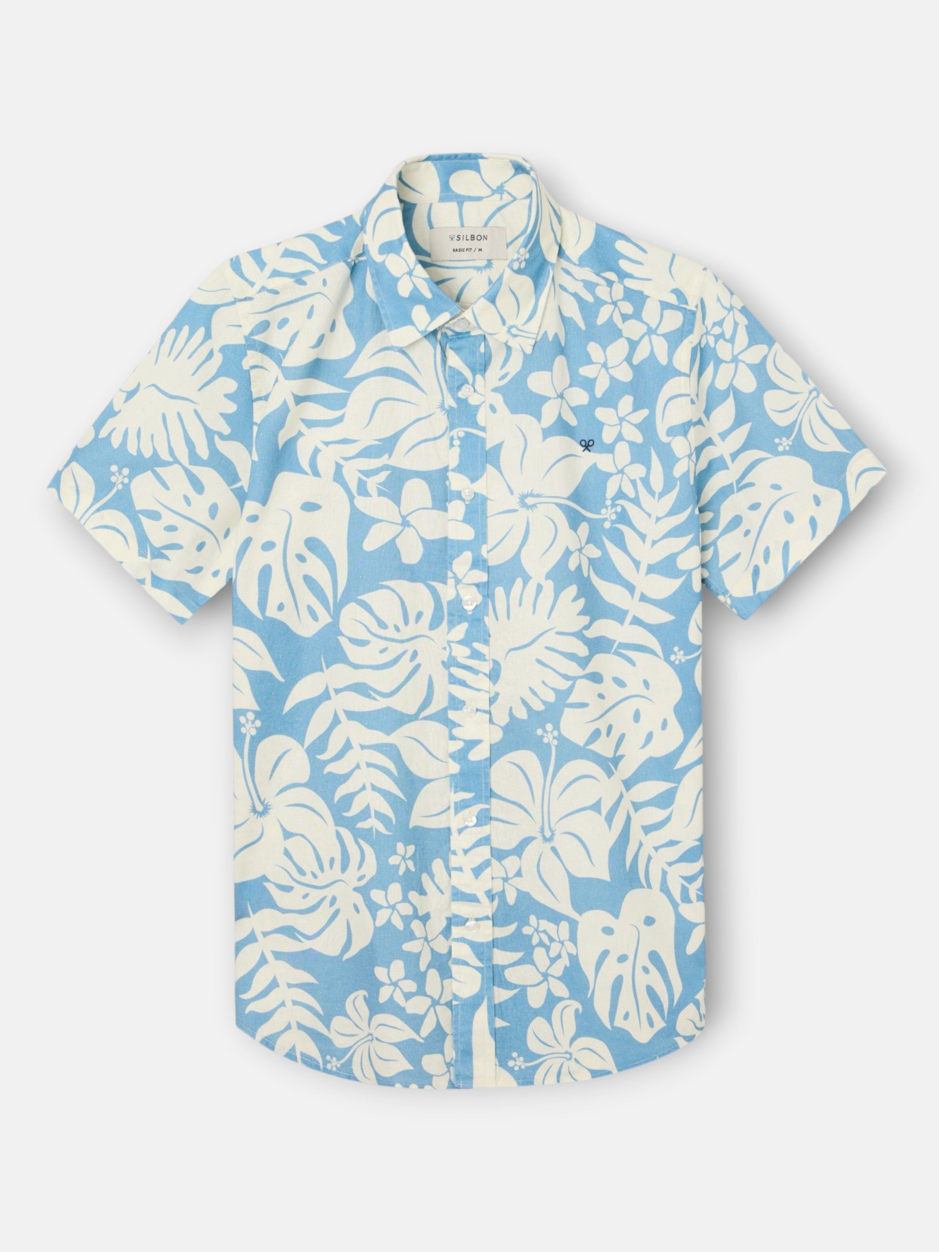Camisa manga corta lino estampado azul