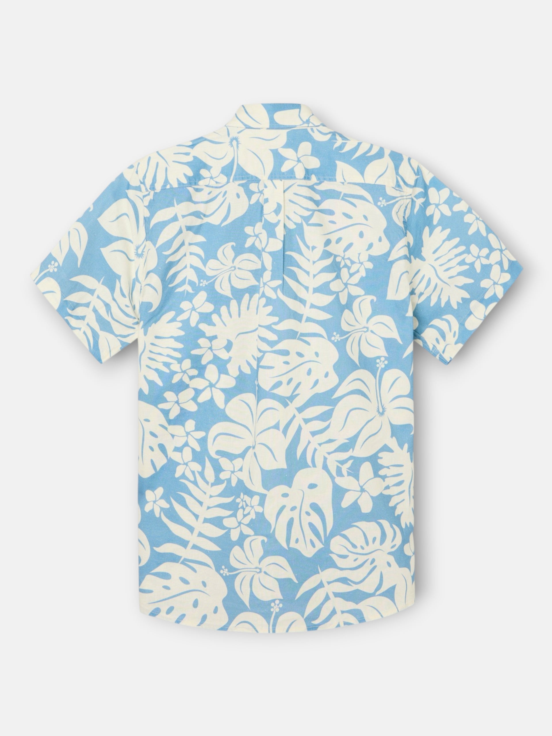 Camisa manga corta lino estampado azul