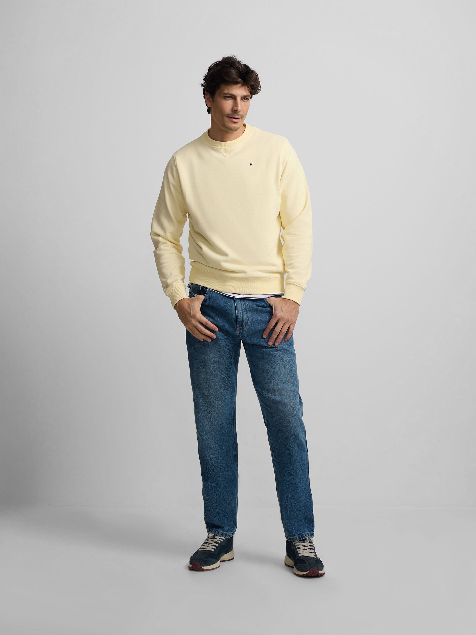 Dark blue tapered denim sport trousers