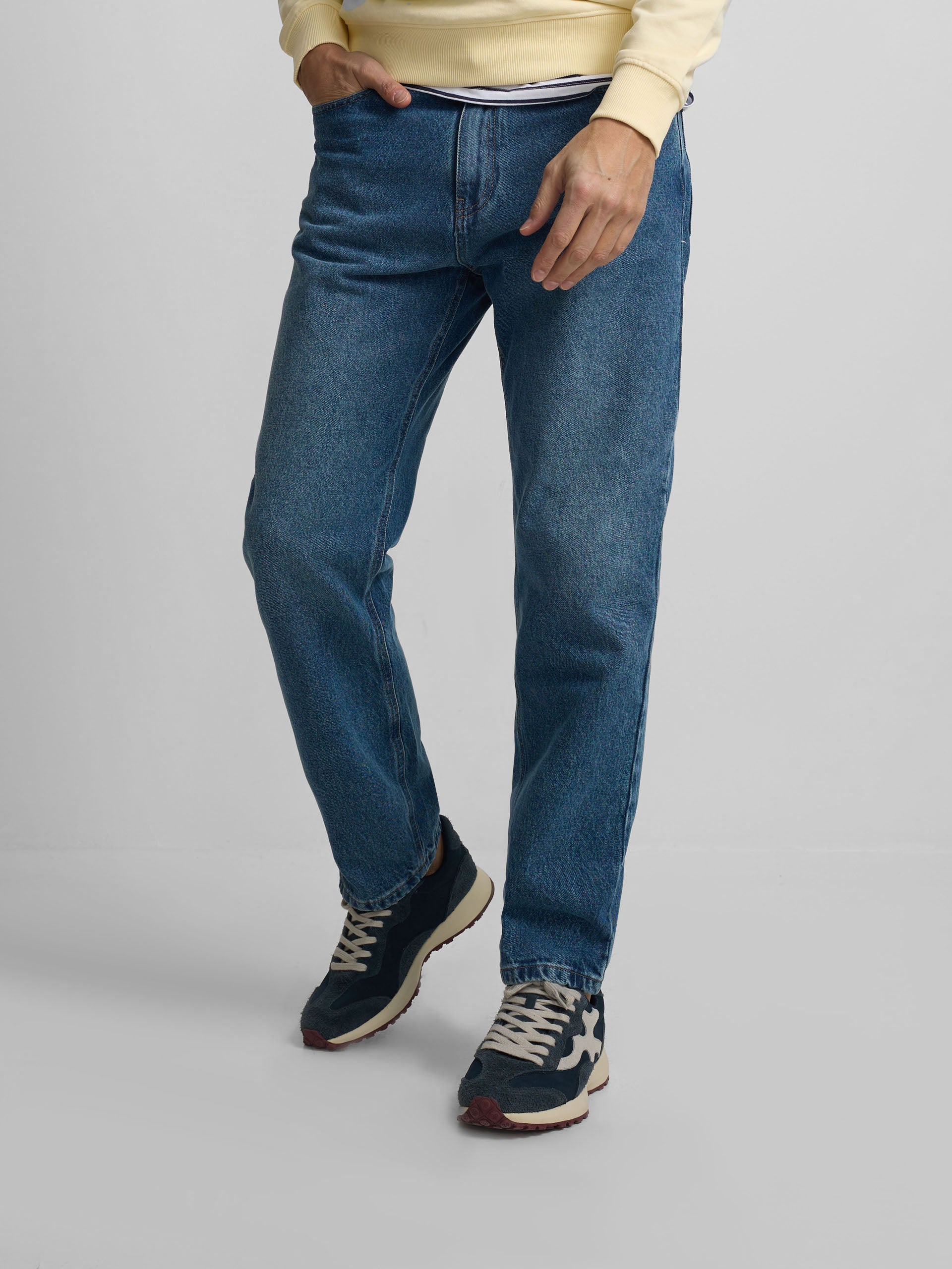 Dark blue tapered denim sport trousers