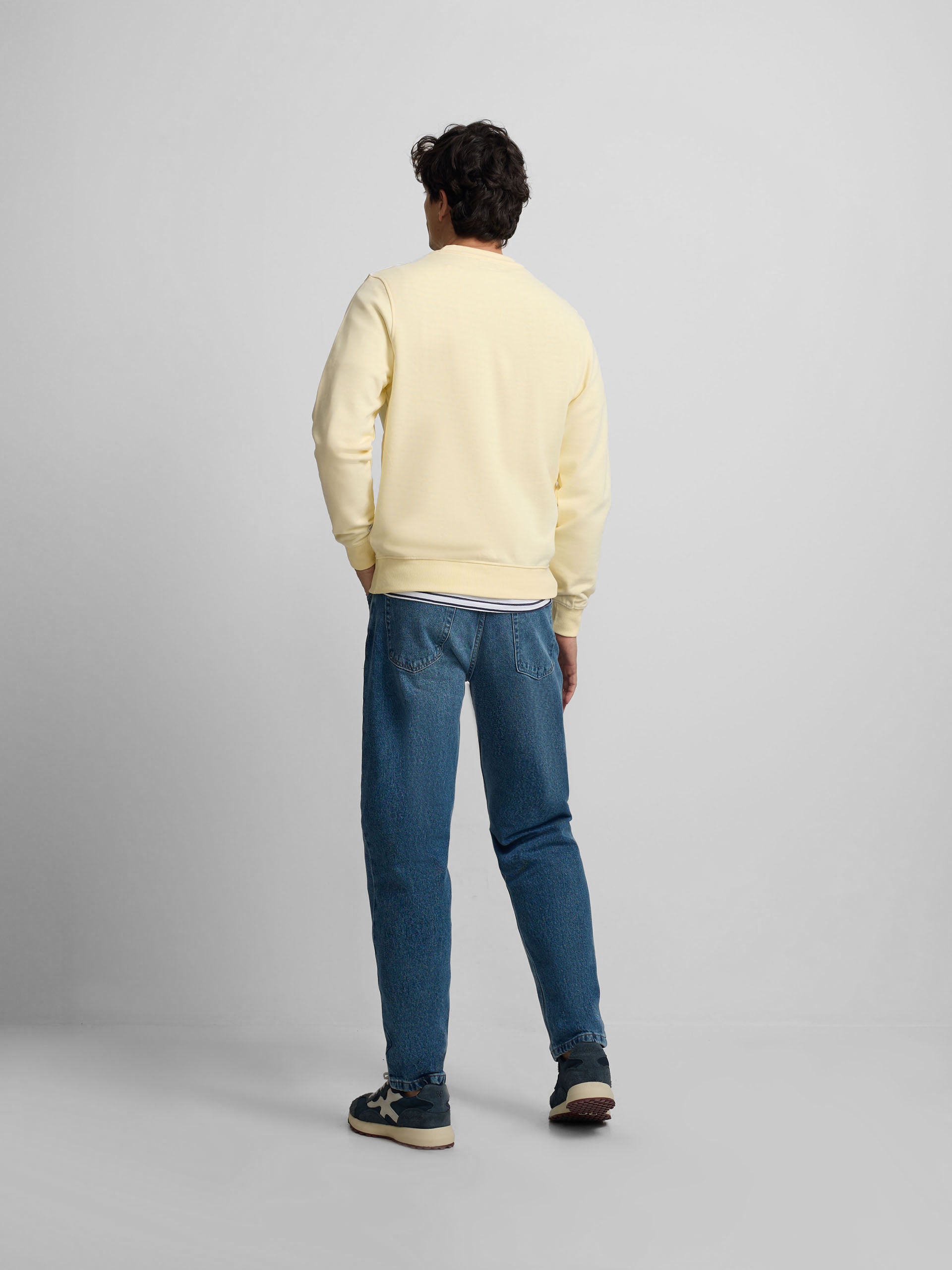 Dark blue tapered denim sport trousers
