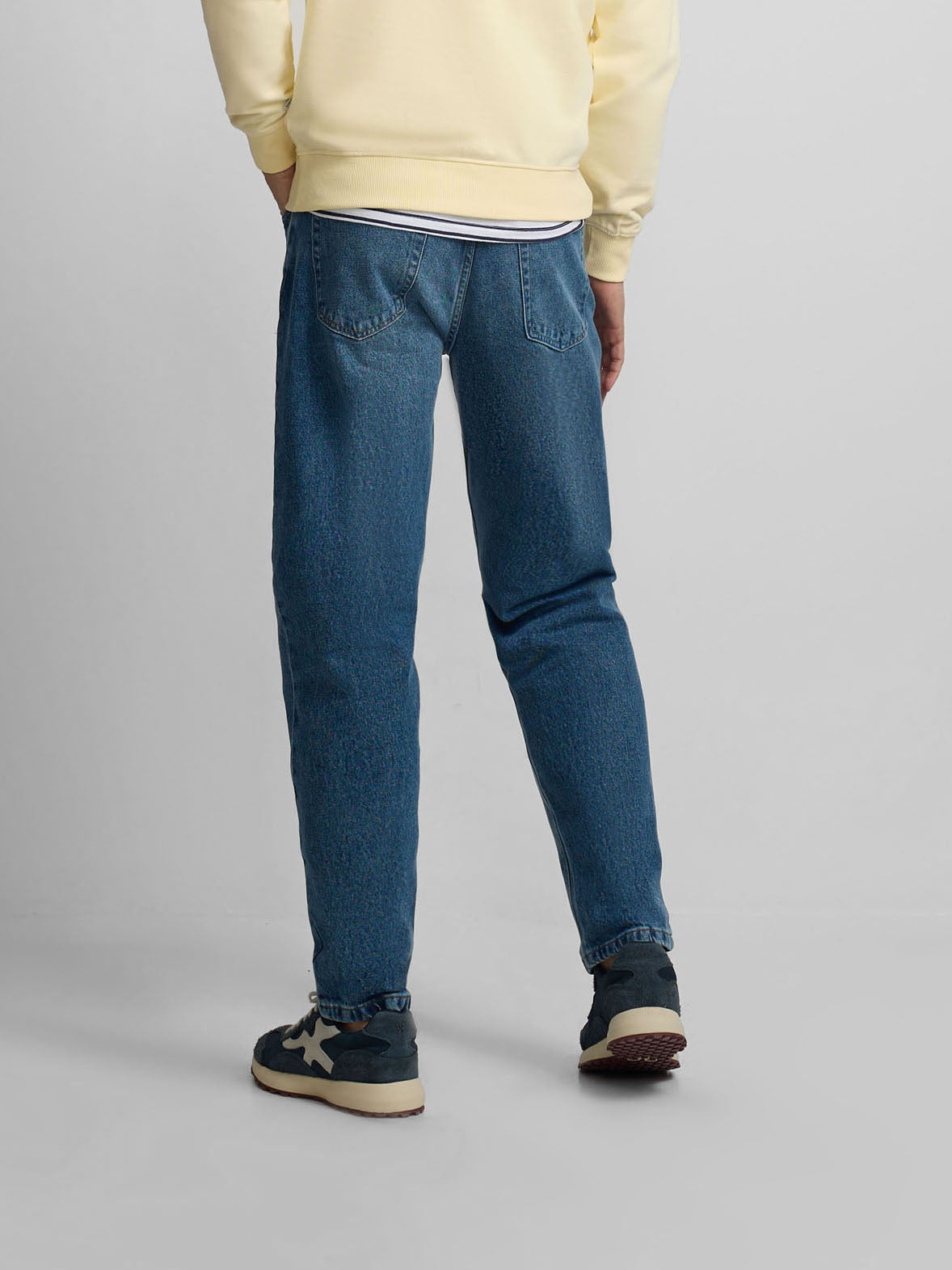 Dark blue tapered denim sport trousers