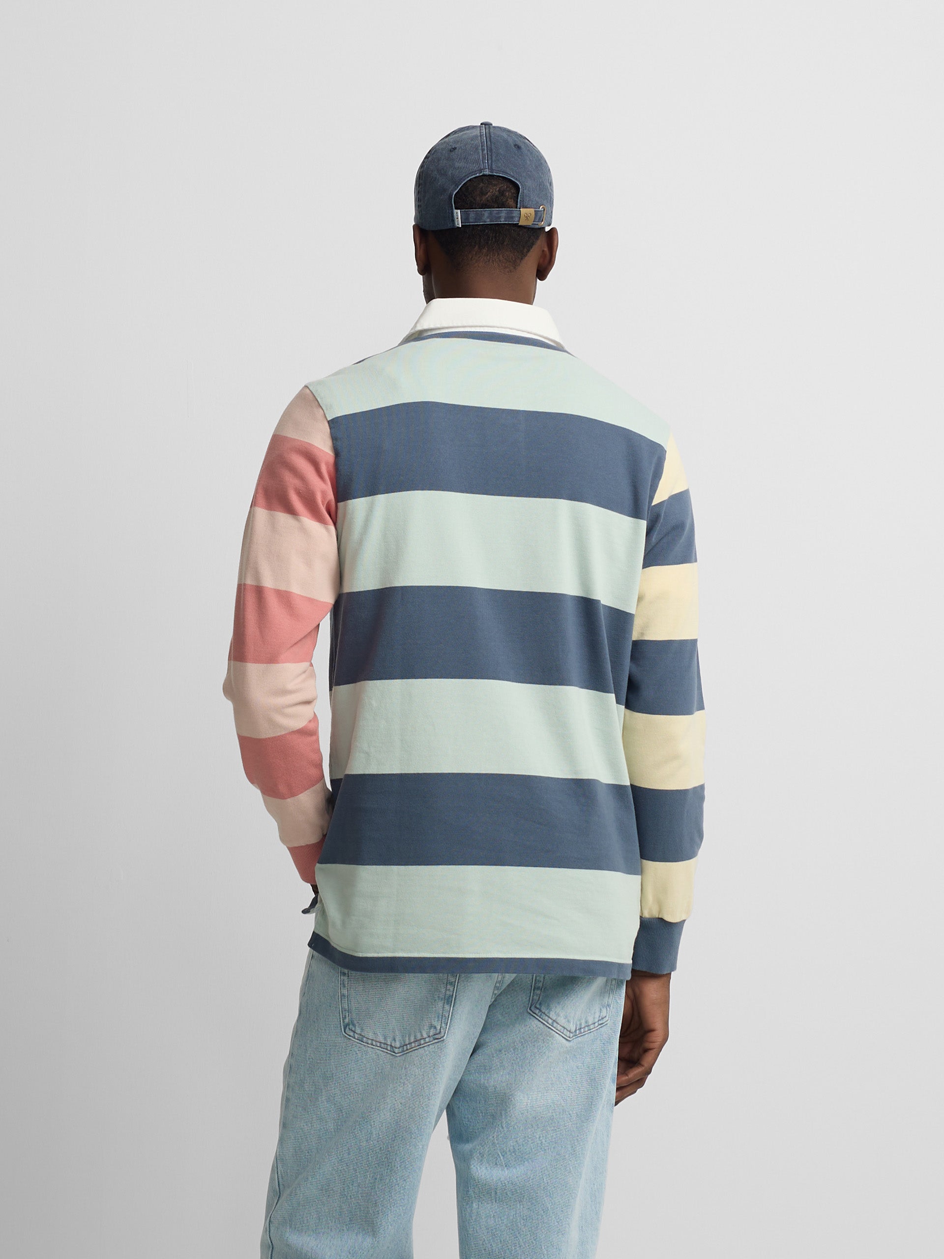 Polo de manga comprida às riscas multicolor