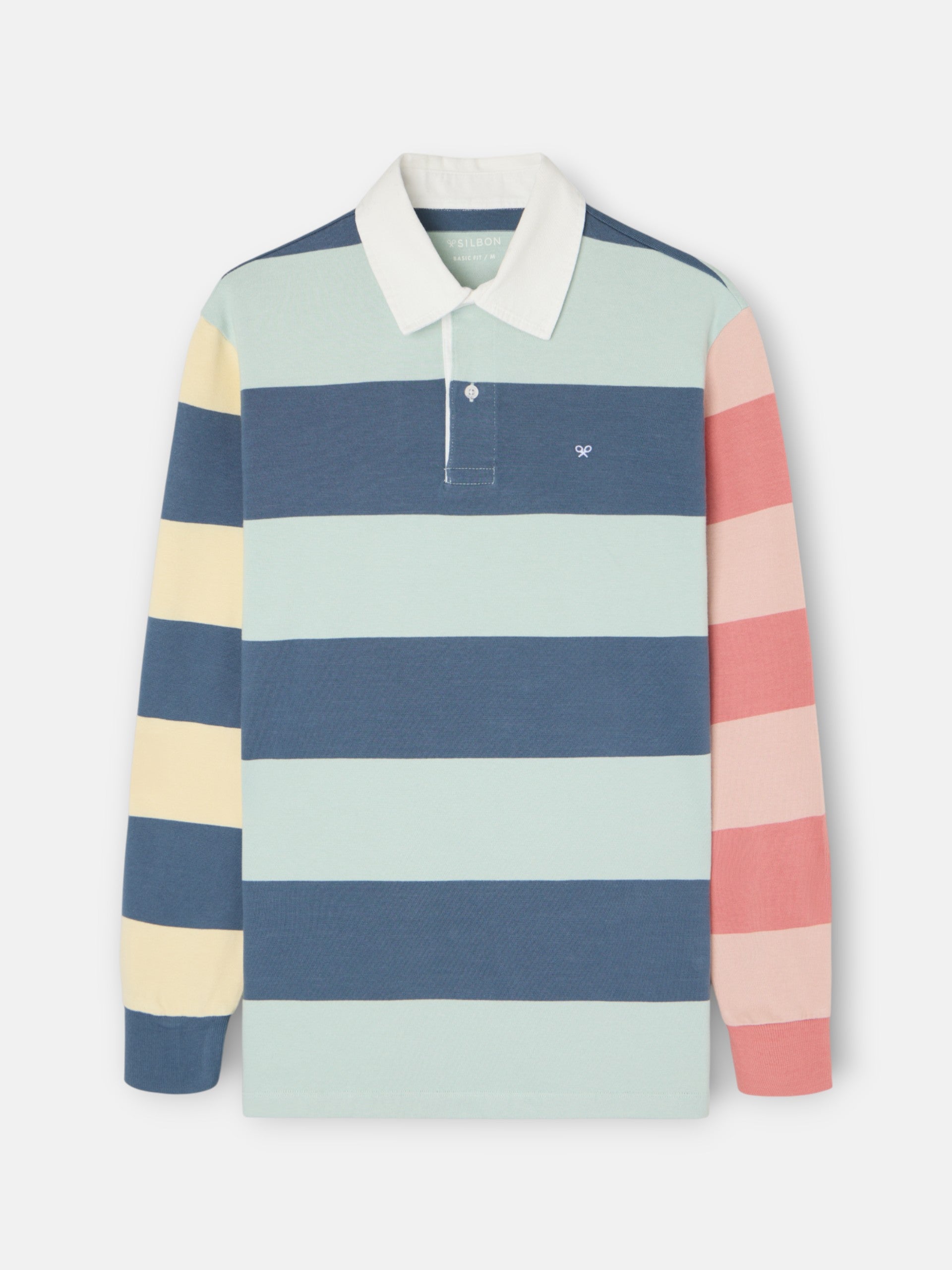 Polo de manga comprida às riscas multicolor