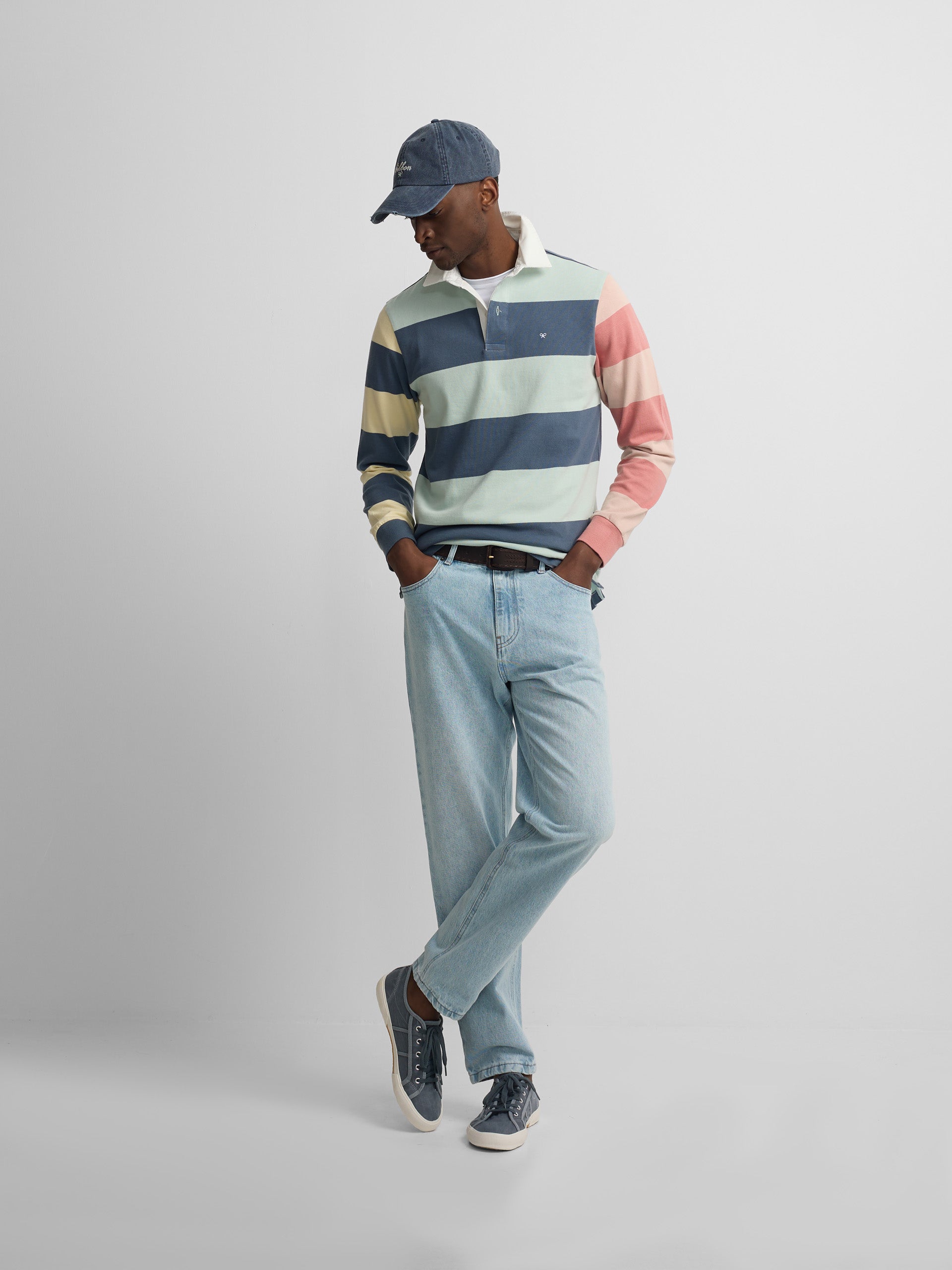 Polo de manga comprida às riscas multicolor